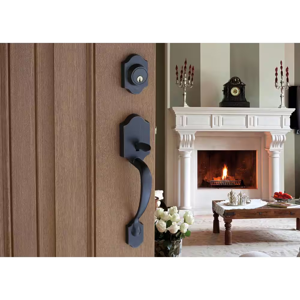 Soft Contemporary Tuscan Bronze Door Handleset with Right Hand Scandinavian Hand