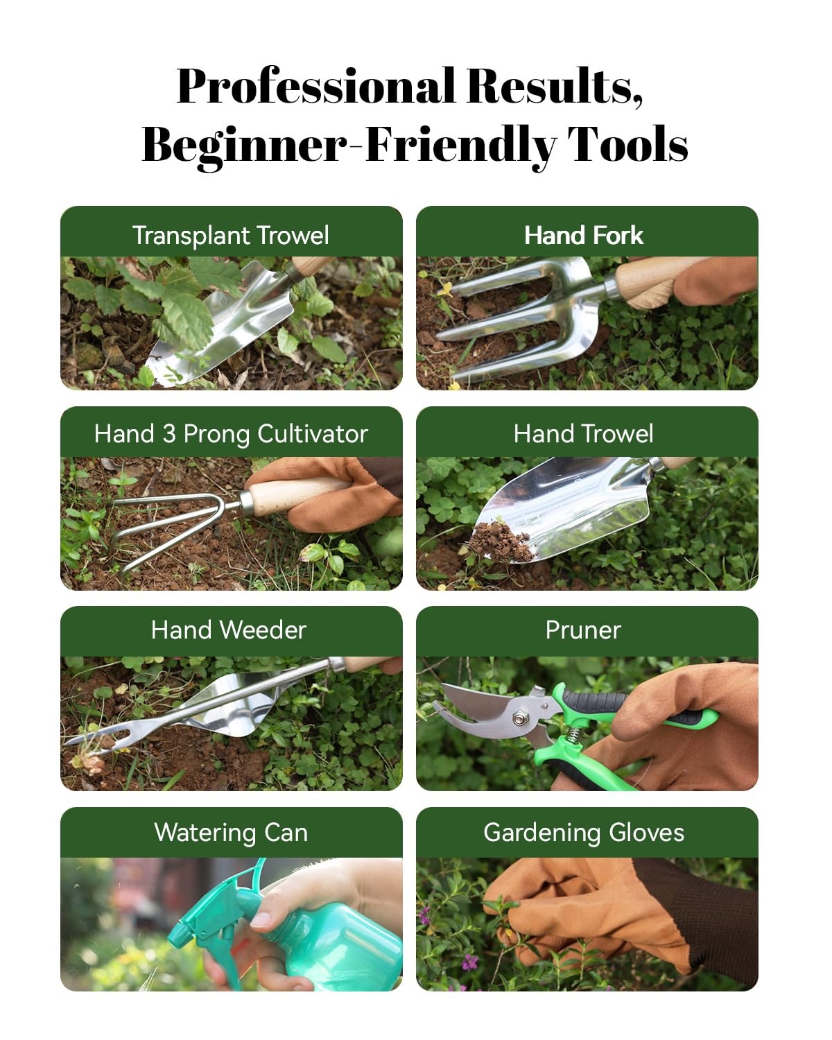 9~Piece Garden Tool Set with Ergonomic Grips, Rust~Resistant Hand Tools