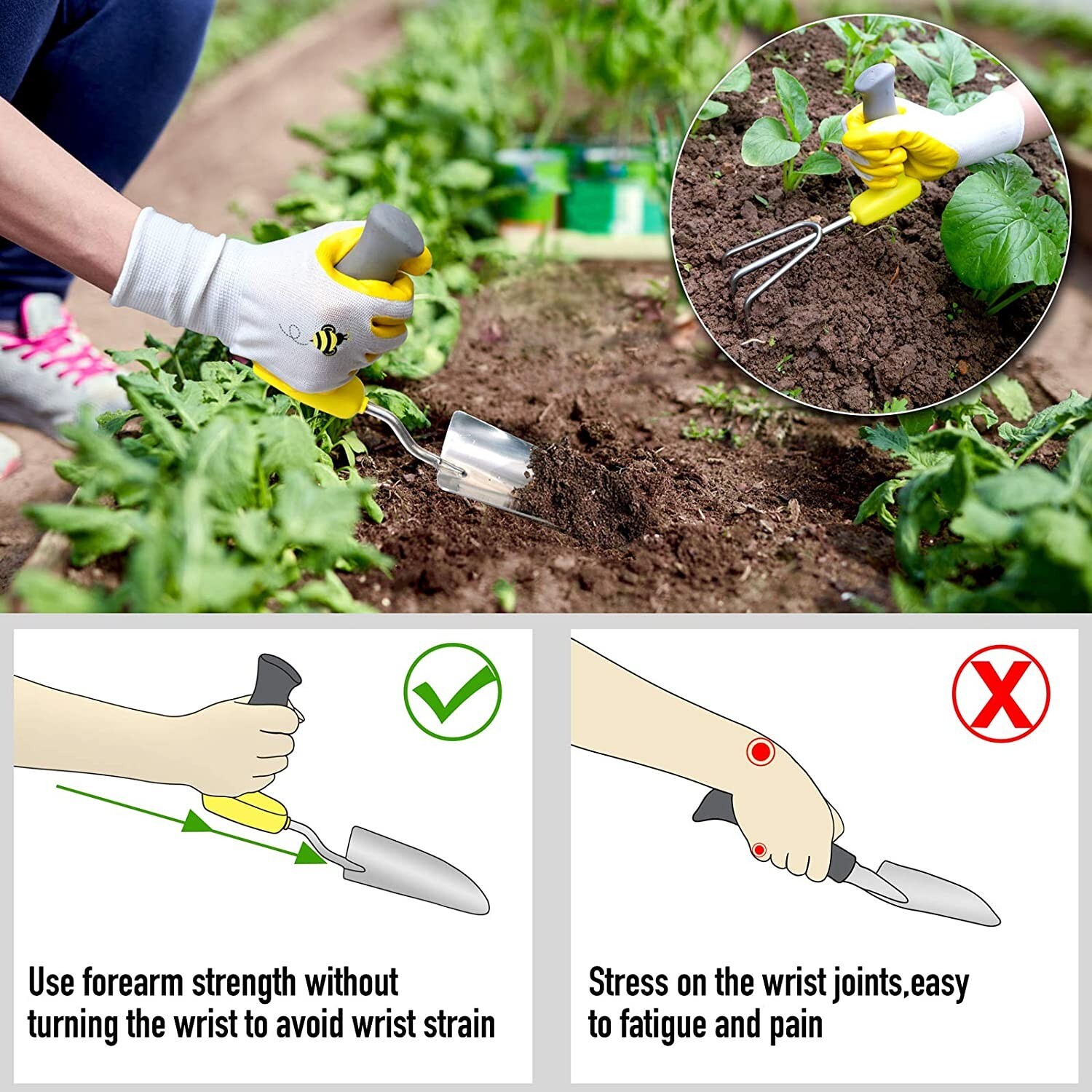 4 PCS Garden Tools Set Fork Trowel Cultivator Heavy Duty Metal Outdoor Ergonomic