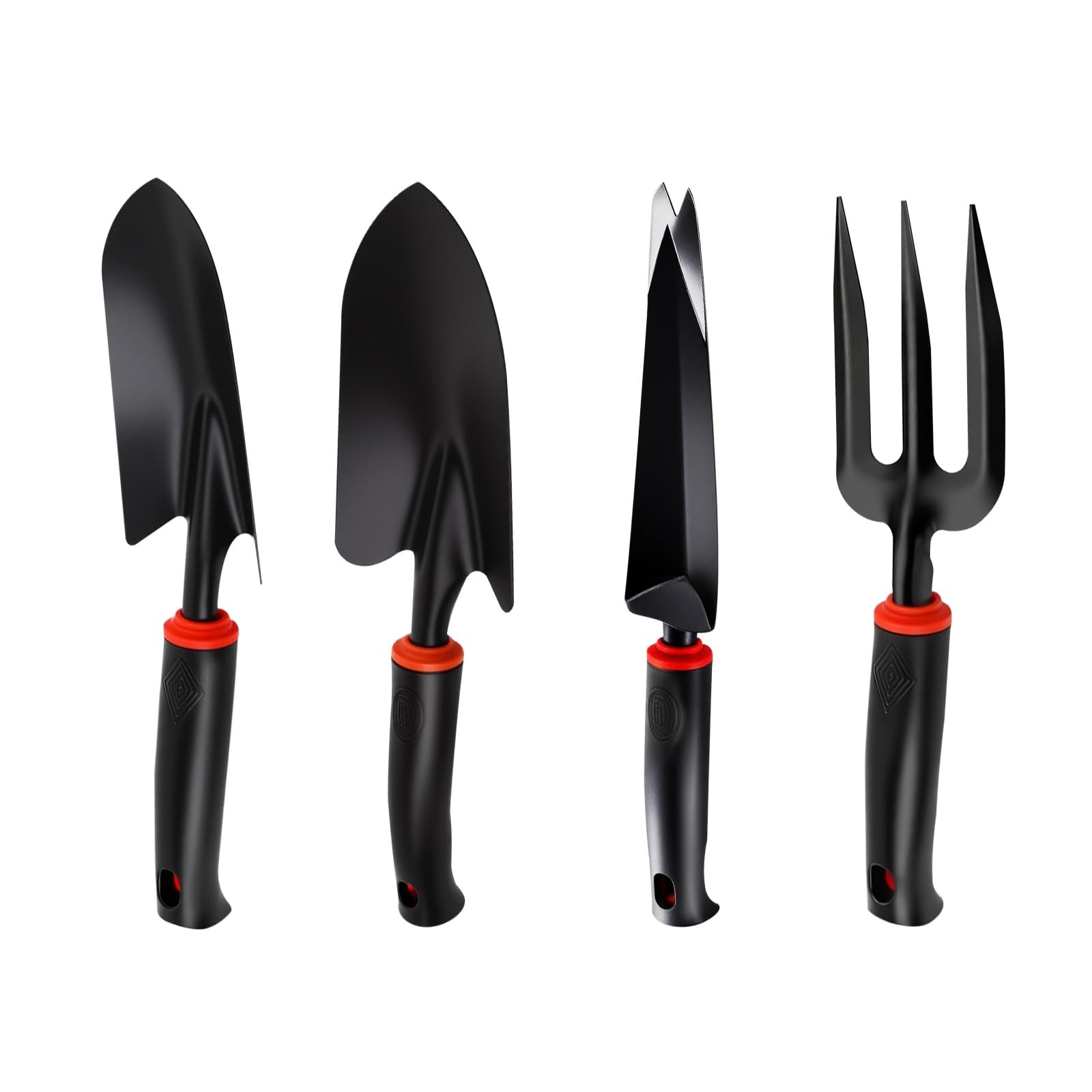 4-Piece Heavy-Duty Garden Tool Set, Wide & Narrow Trowel, Root , 3-Tine Culti…