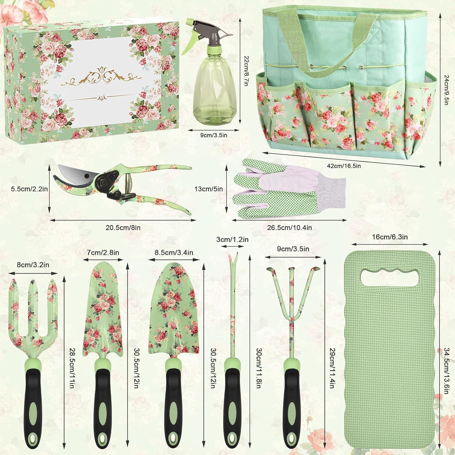 10Pcs Floral Garden Tool Set Stainless Steel Heavy Duty Gardening Gifts