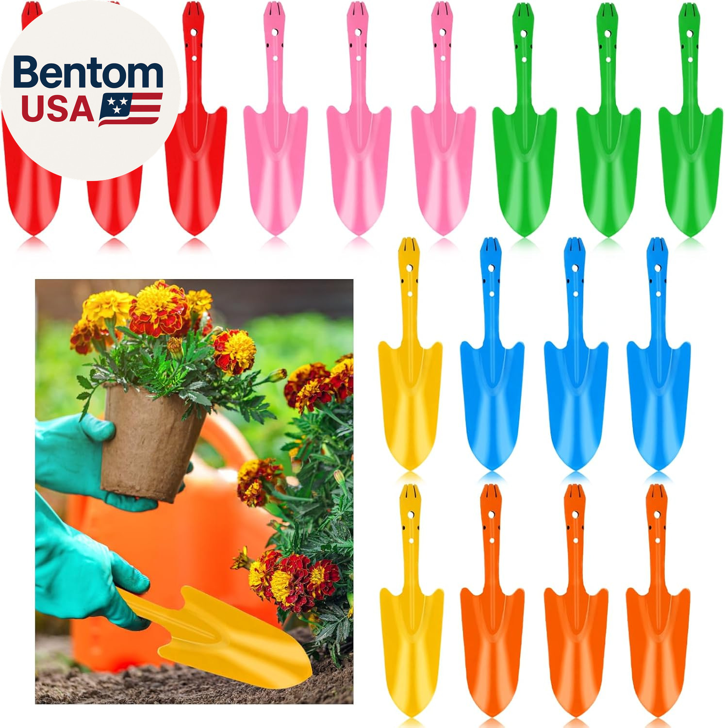 18 Pcs Colorful Garden Shovels Small Metal Hand Trowel Set for Gardening Teens A