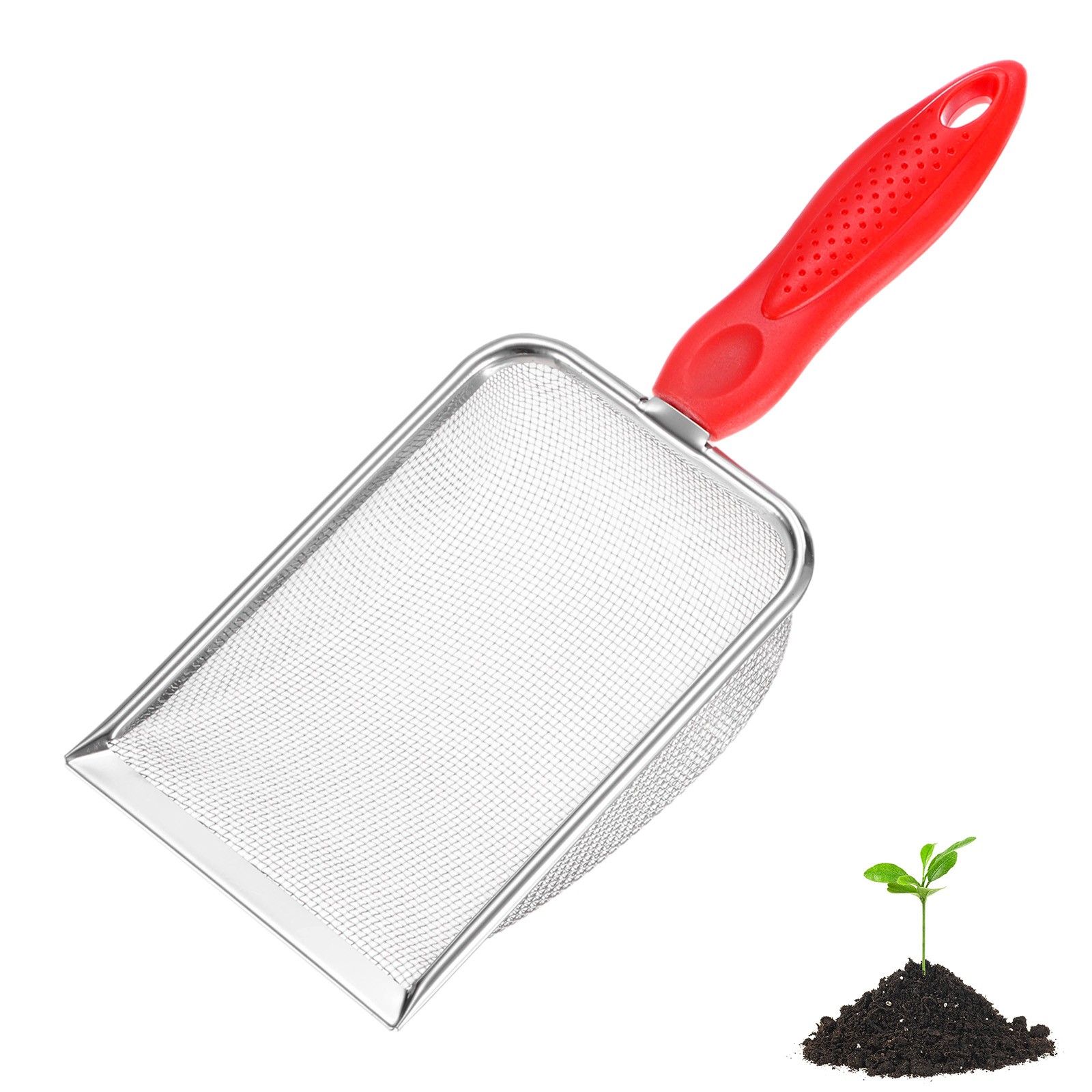 1.5 mm Mesh Stainless Steel Gardening Soil Sifter for Rock [White, Red]
