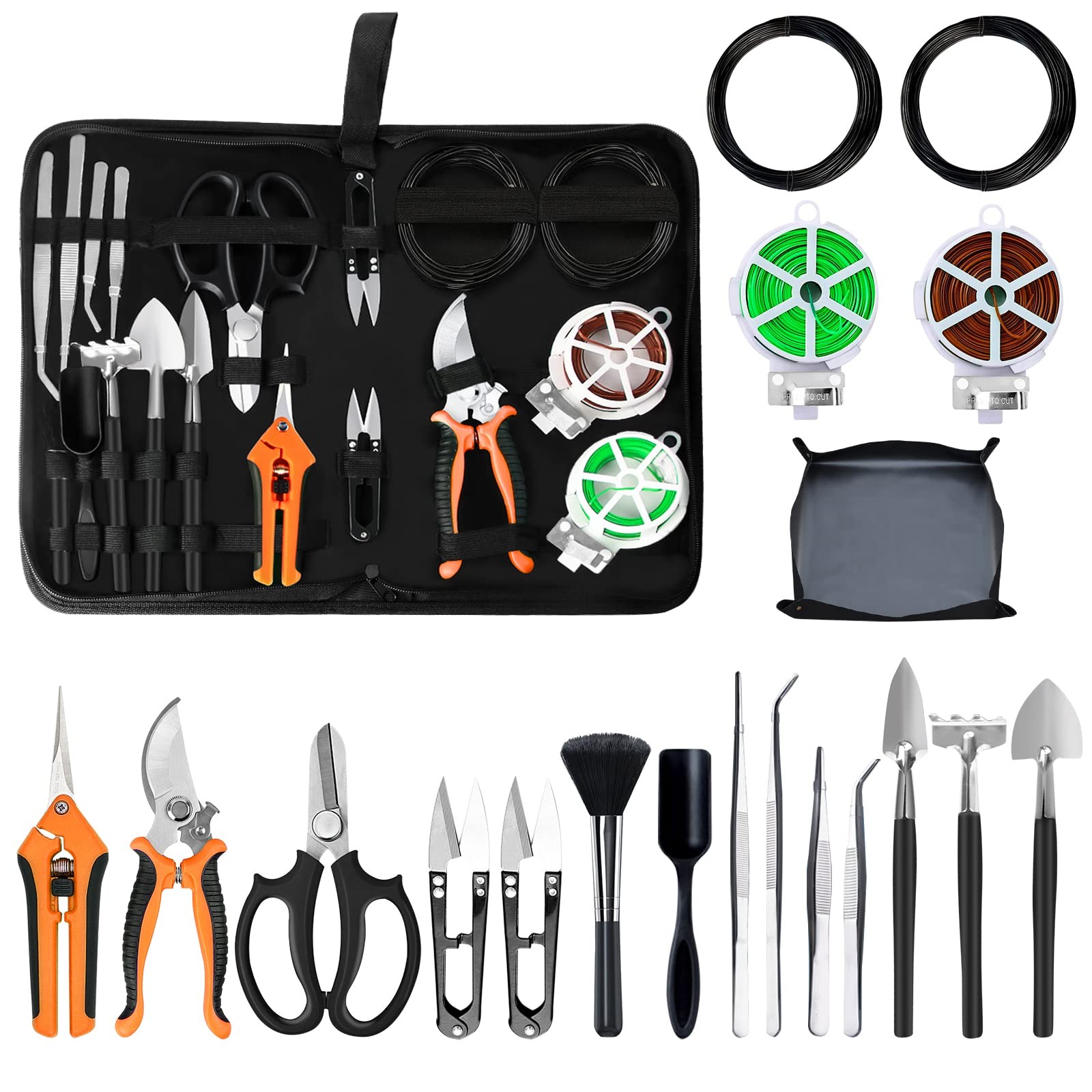 20~Piece Bonsai Tool Kit with Wire, Repotting Mat, Scissors, Shears