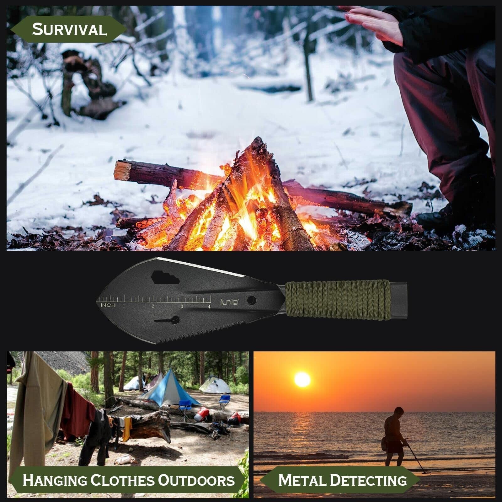 iunio Hiking Trowel, Camping, Backpacking, Portable Shovel, Multitool, Ultral…