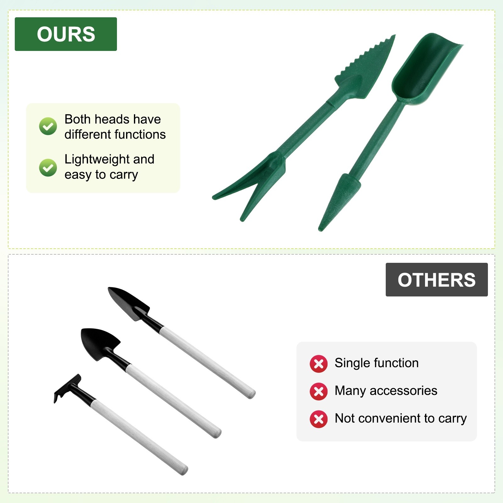 6-Set Mini Gardening Tools, Plastic 2-in-1 Garden Hand Tools Set [Green]