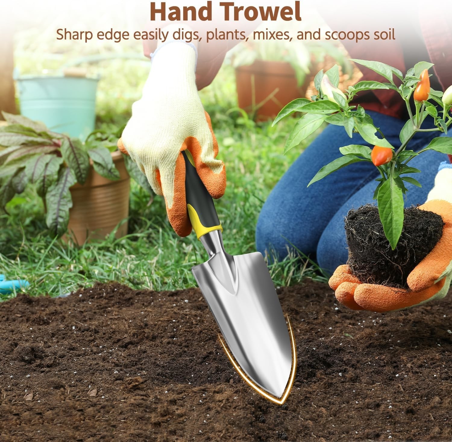Essential 3-Piece Garden Tool Set with Ergonomic Grip for Beginners, Yellow