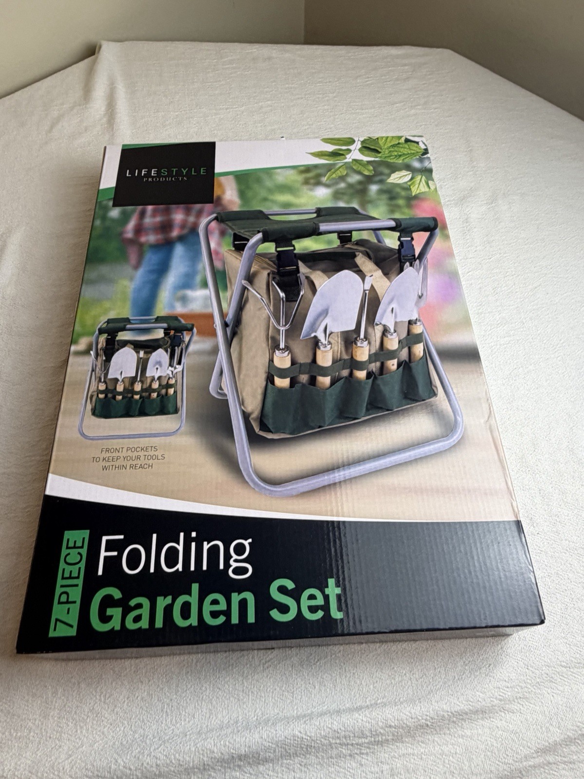 Lifestyle Products 7-Piece Folding Garden Tool Set, Stool, and Carry Bag