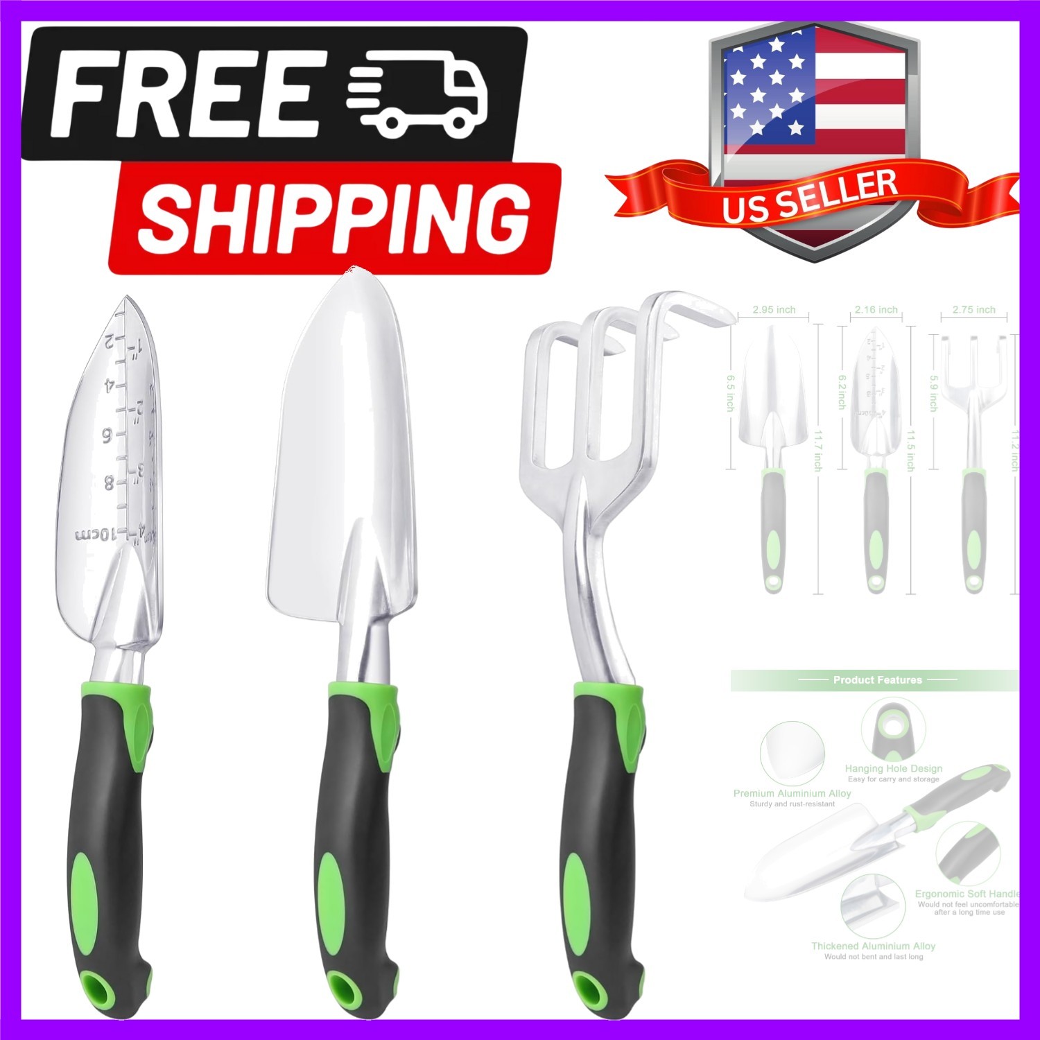 Garden Tools Set, 3 Pack Heavy Duty Gardening Tools Set Include Garden Shovel…