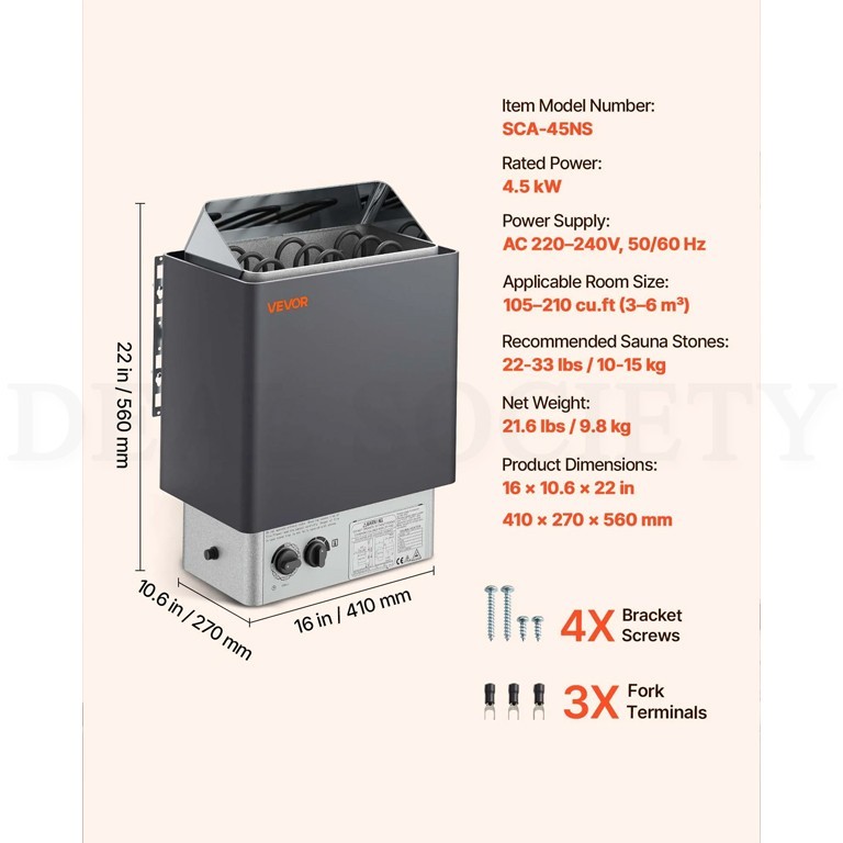 Sauna Heater 4.5KW 220V Electric Sauna Stove Steam Bath Heater Adjustable Temp