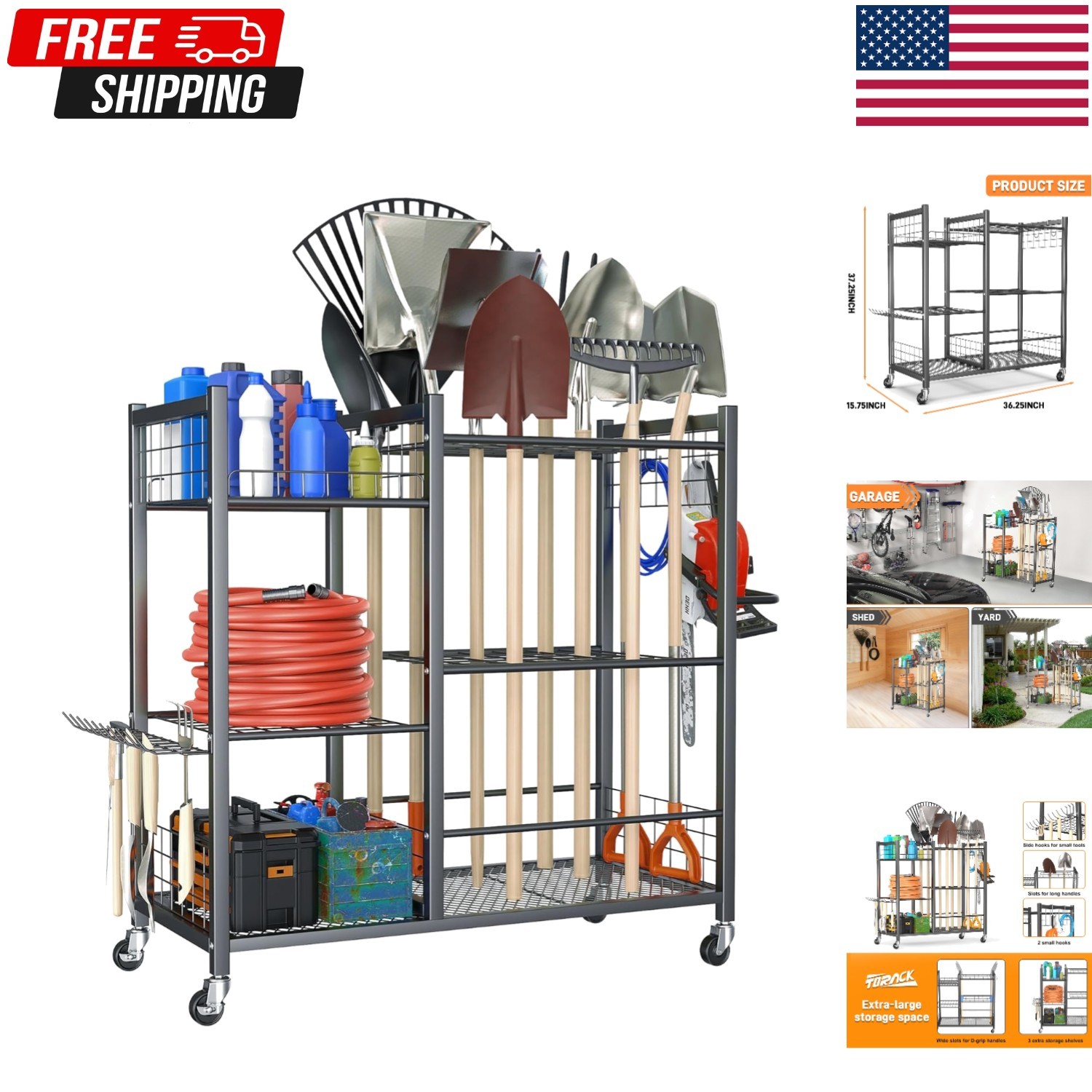 Garden Tool Rack Freestanding, Heavy Duty Garden Tool Organizer, 3-tier Tool …