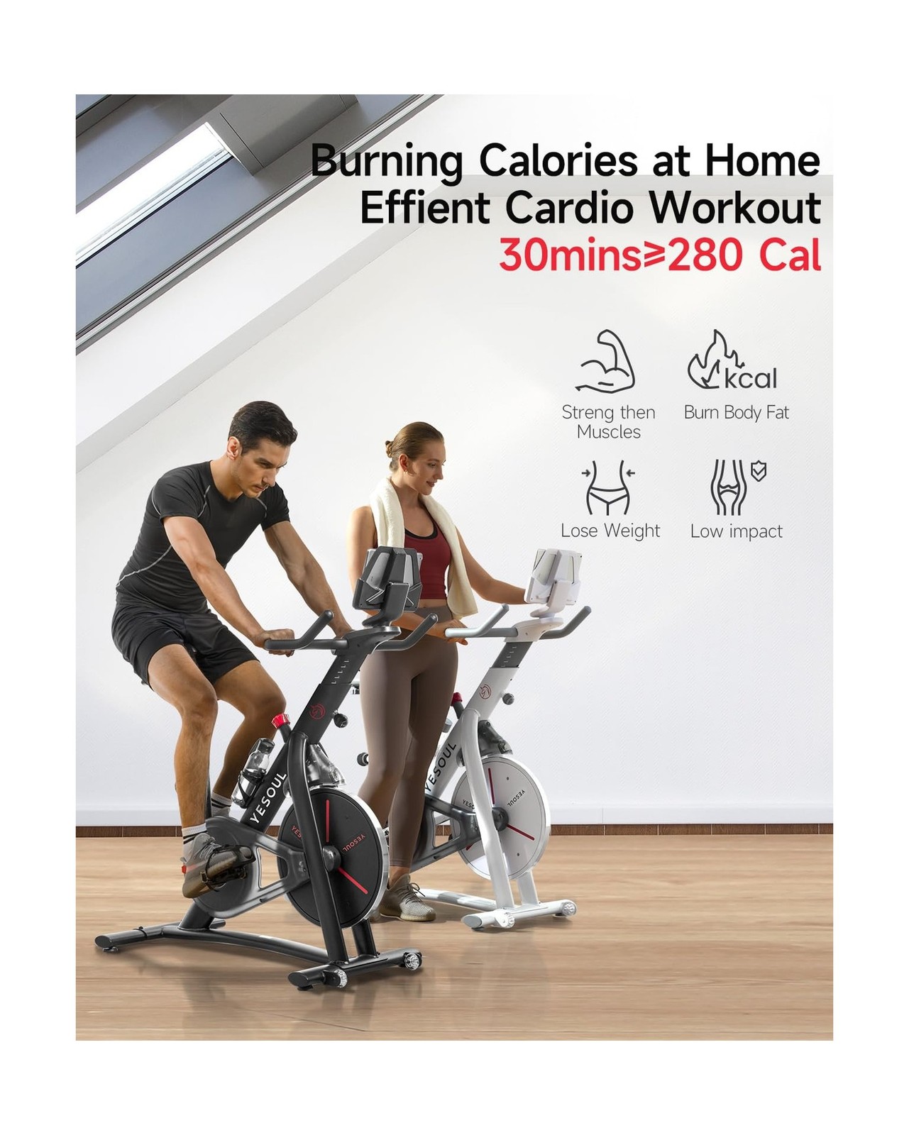 Yesoul Black Exercise Bike for Home, Low Noise Indoor Cycling Bike for Home G…