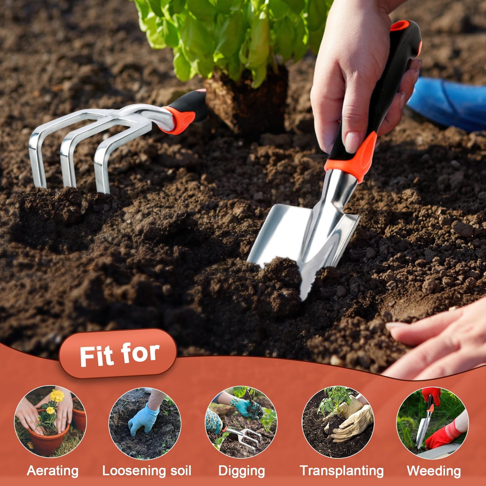 2 Pack Heavy Duty Garden Tool Set Shovel Hand Rake Claw Ergonomic Handle