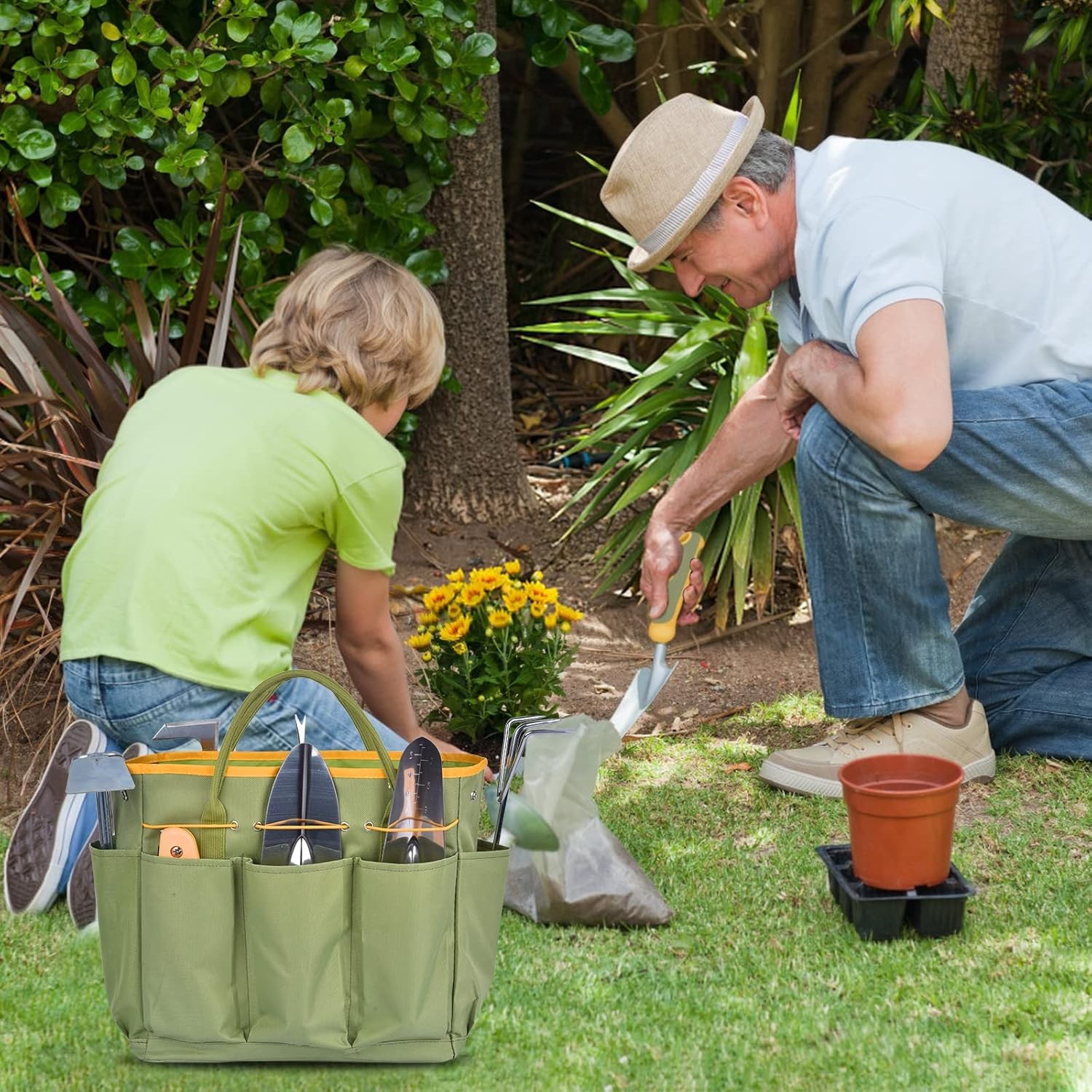 9Pcs Garden Tool Set Stainless Steel Heavy Duty Gardening Gifts with Tote Bag