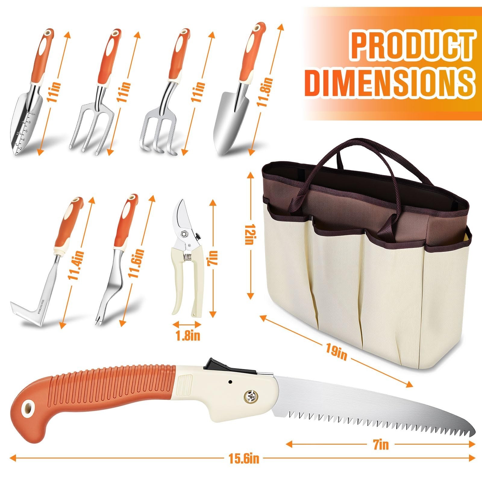 10 PCS Heavy Duty Stainless Steel Garden Tool Set with Storage Bag – Ideal for D