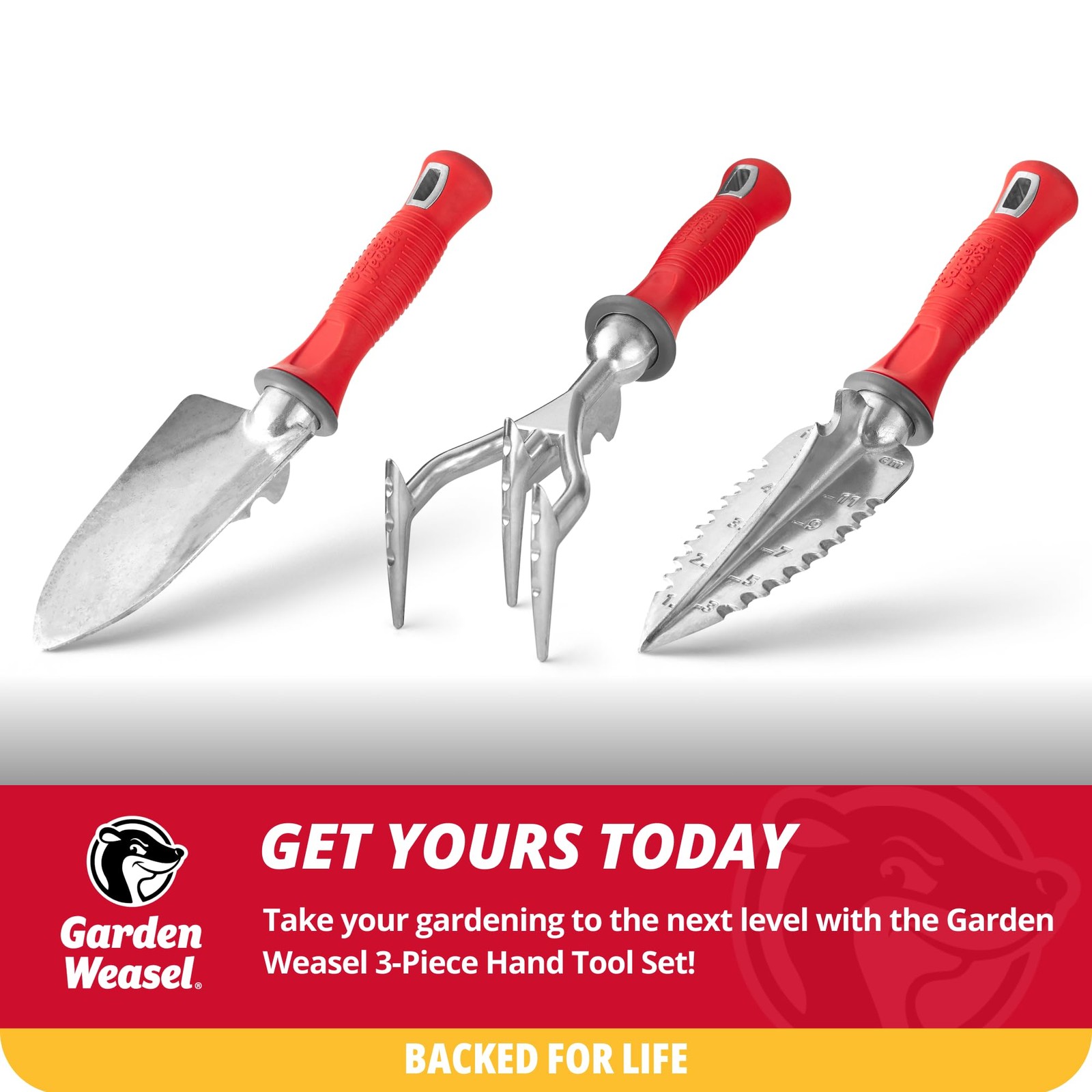Garden Weasel 3~Piece Hand Tool Set Trowel, Transplanter, Cultivator
