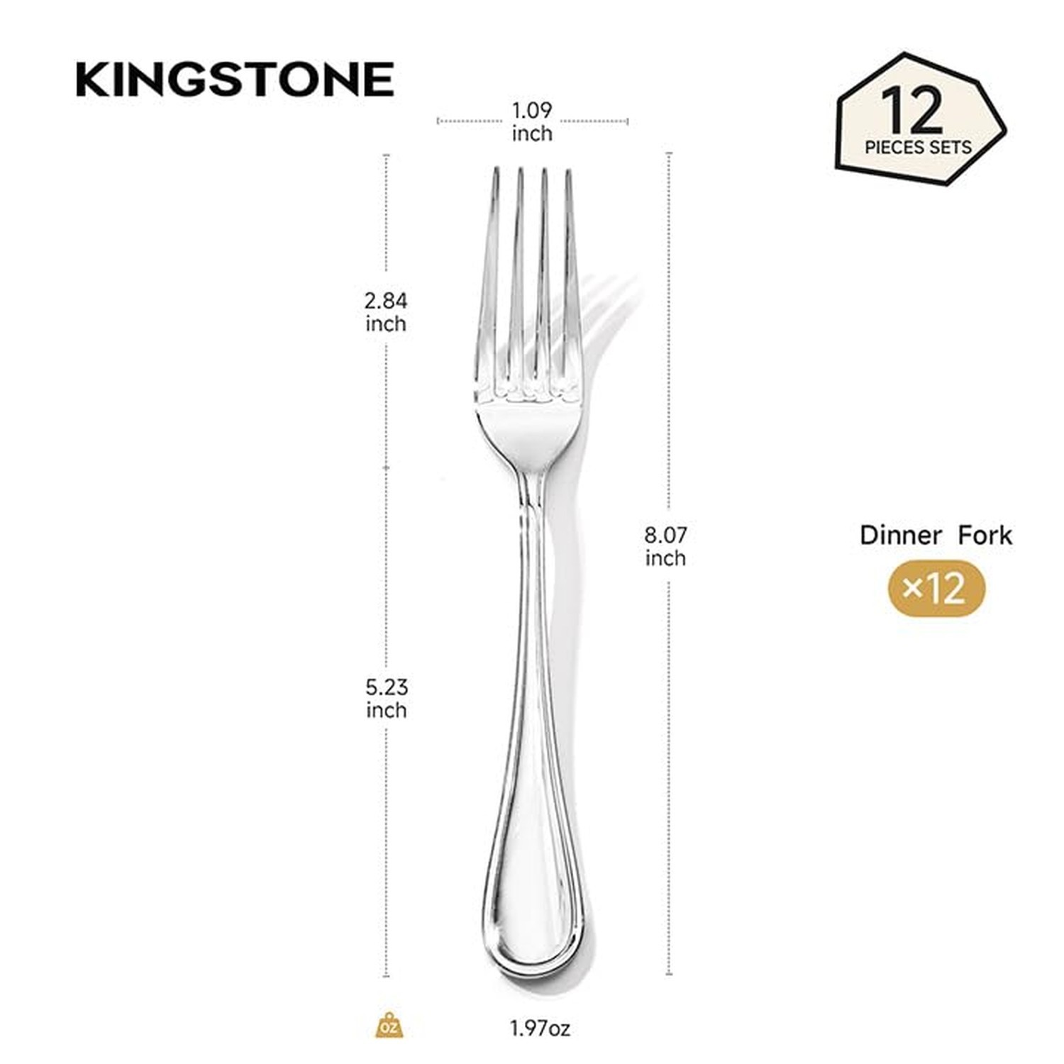 KINGSTONE 12 Piece Teardrop Dinner Forks Set(8.07 inch), 18/10 Stainless Stee…