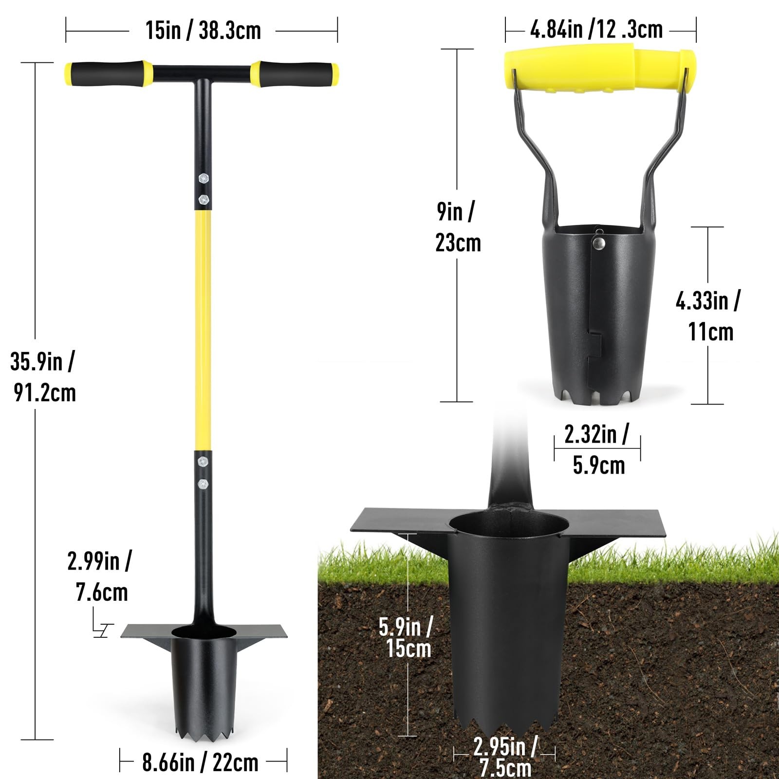 Jardineer 2PCS Bulb Planter Tools Set, Long Handle Garden black set