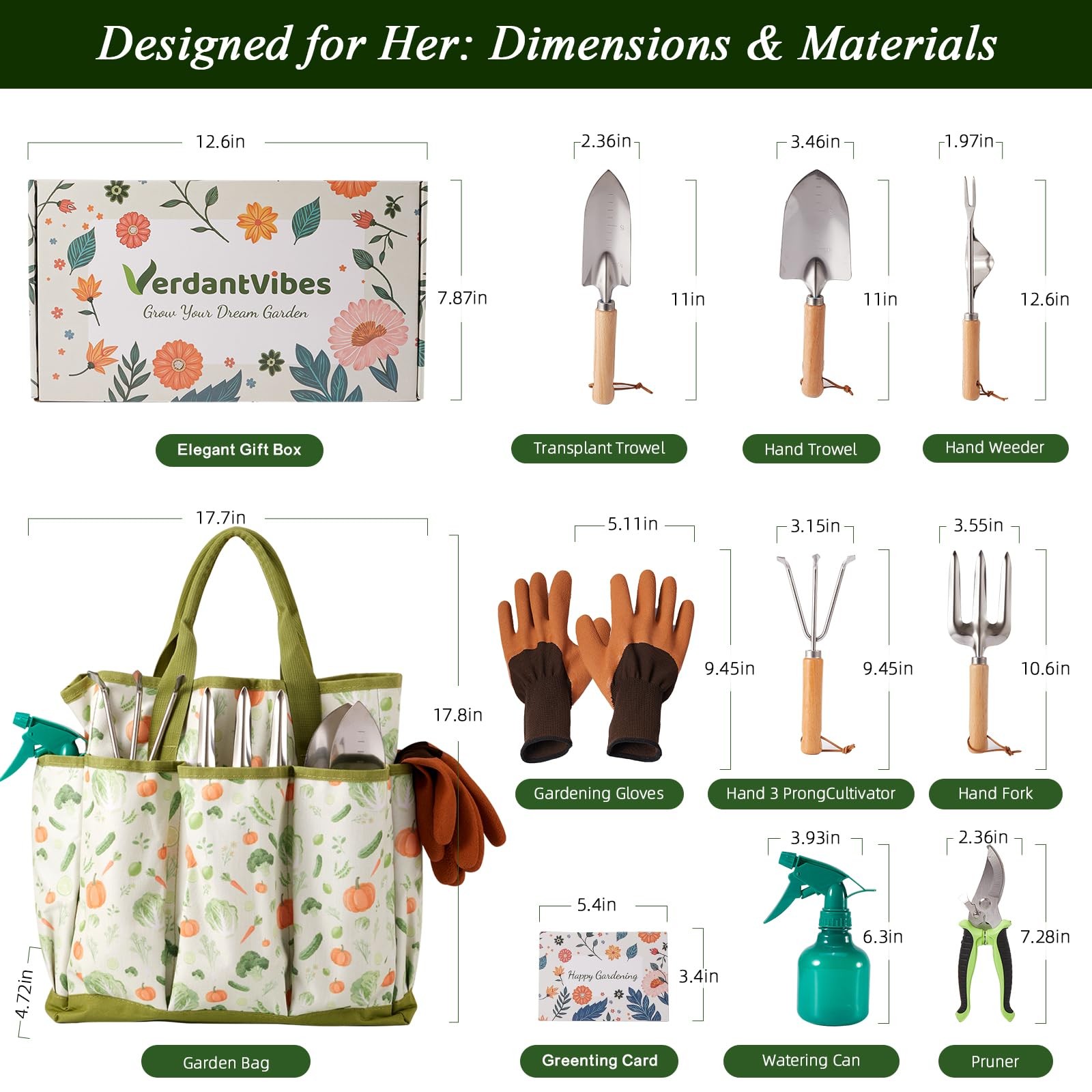 10Piece Heavy Duty Stainless Steel Gardening Tool Set with Tote Bag