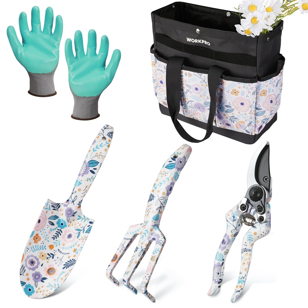 WORKPRO 5PC Garden Tool Set Heavy Duty Gardening Hand Tool Set w/Garden Tool Bag