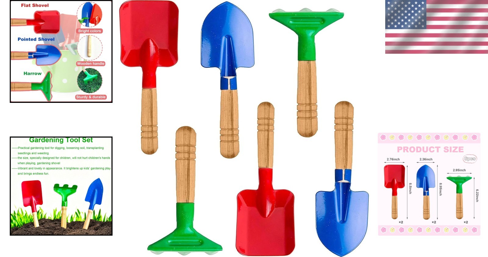 Sturdy 8-Inch Kids Gardening Tools – 6PCS Set with Wooden Handles for Safe Play