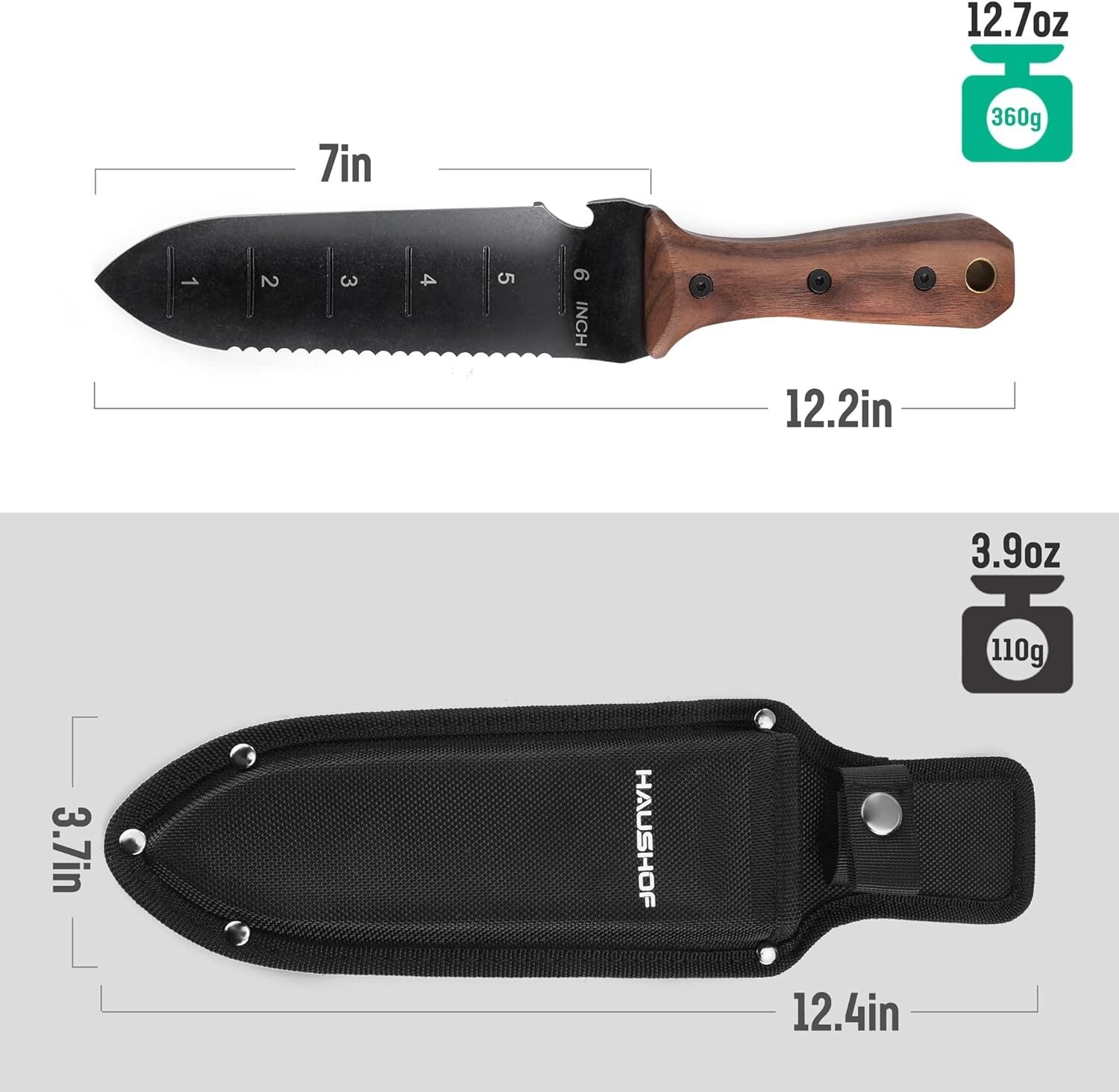 HAUSHOF Hori Hori Garden Knife Digging & Weeding Tools Full-Tang w/Oxford Sheath
