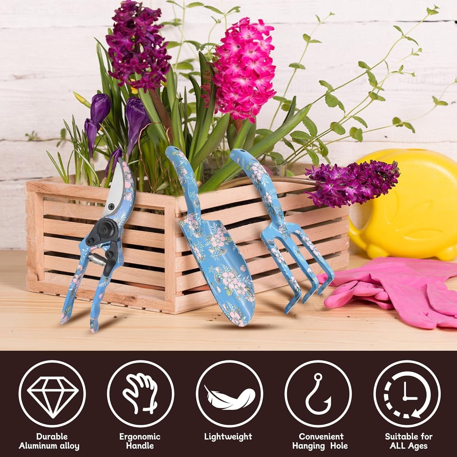 Garden Tool Set, 3 Piece Floral Gardening Tools for Women, Aluminum Gardening Ha