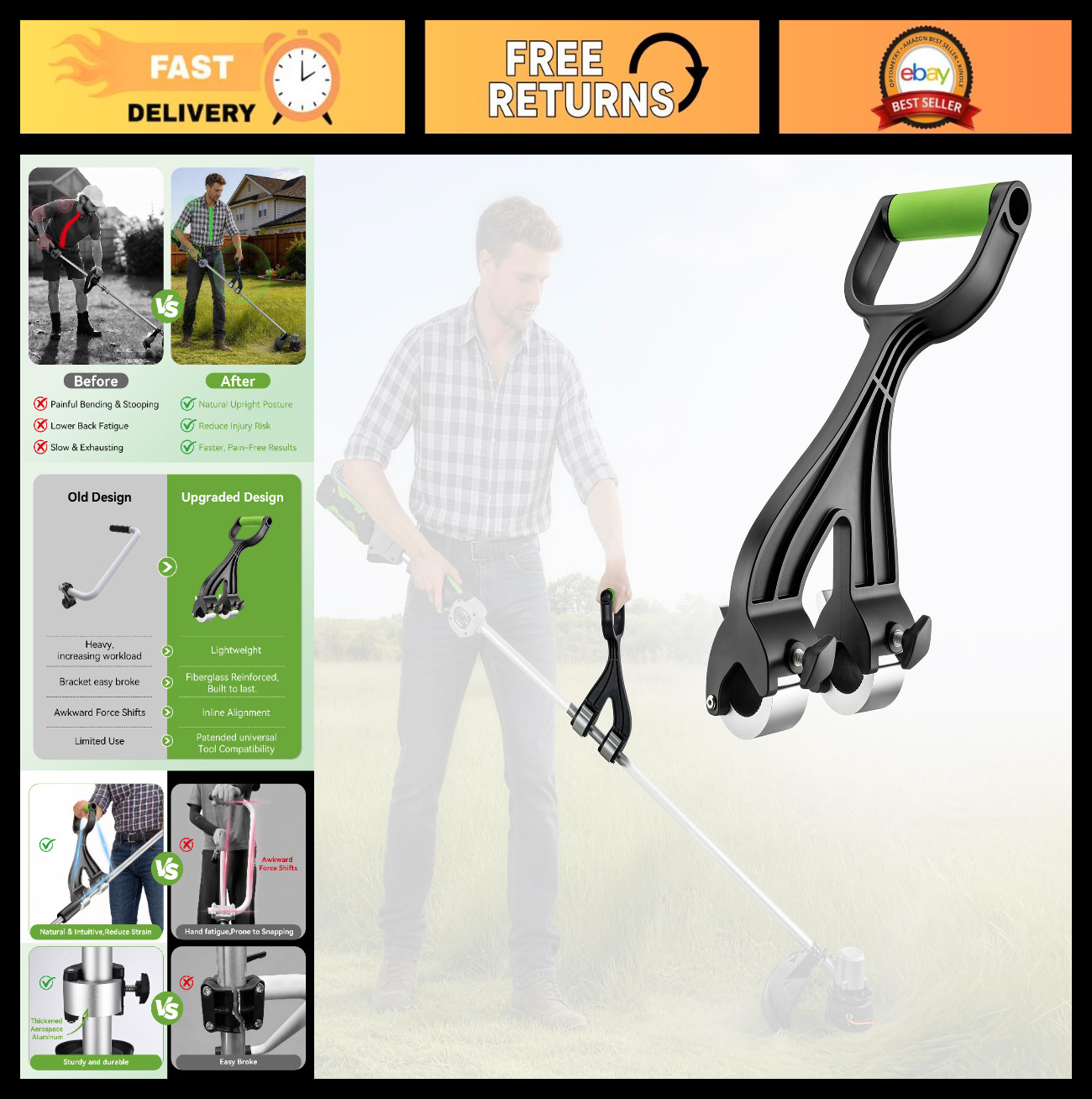Ergonomic Universal Weed Eater Handle Extension for String Trimmer & Lawn Care