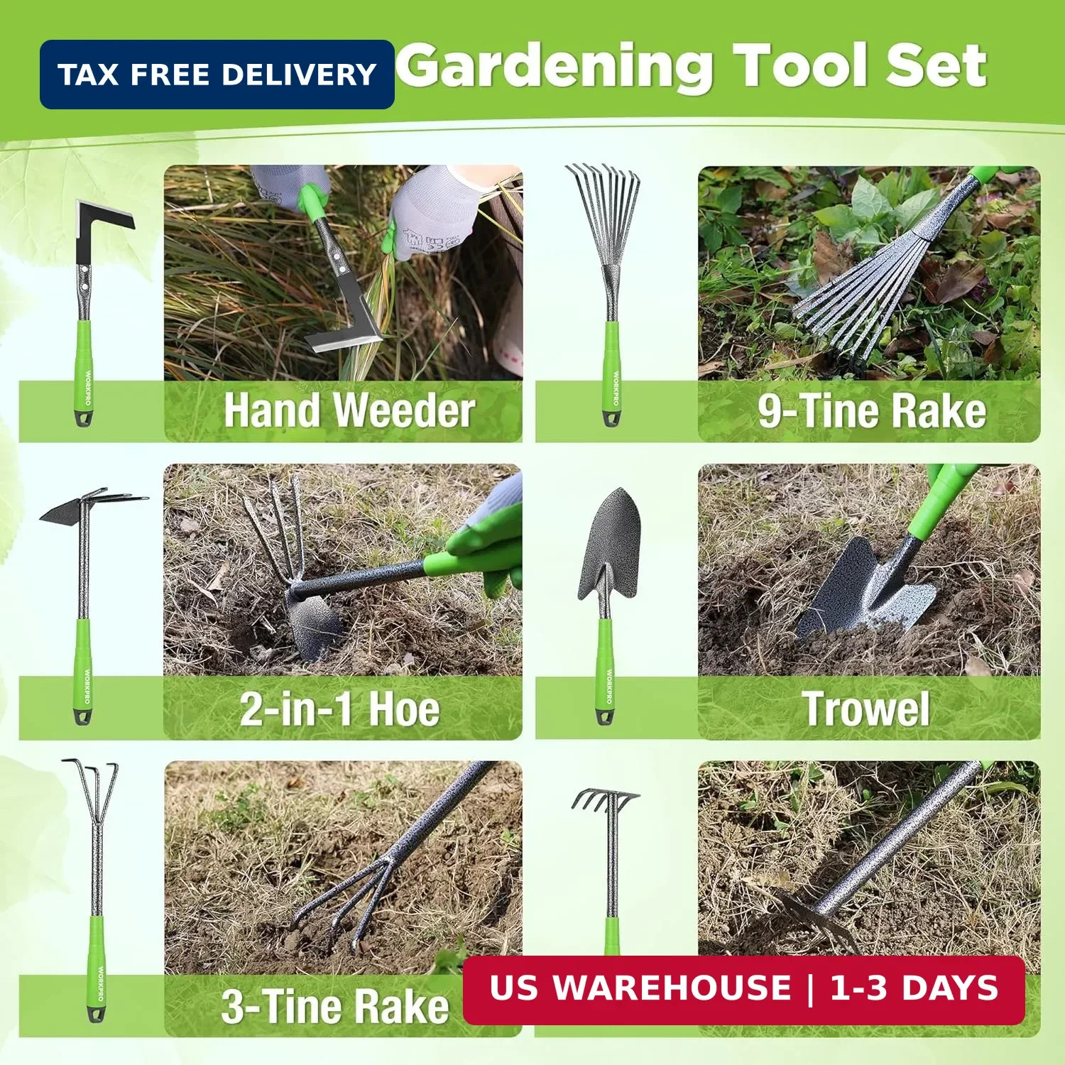WORKPRO 6-Piece Garden Tool Set, Heavy Duty Gardening Hand Tools with Soft Rubbe
