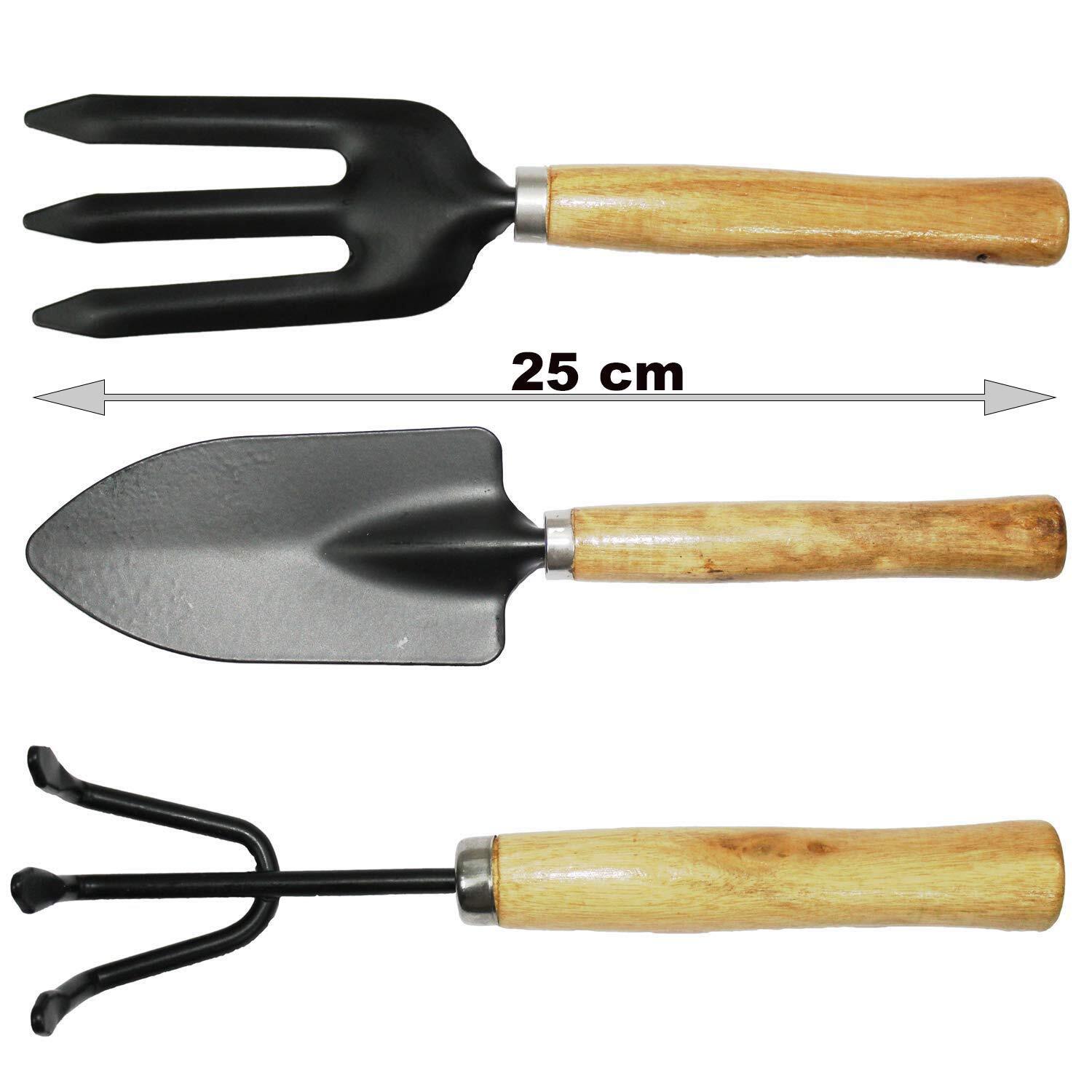 Gardening Tool Set: Mini Wood Handle Cultivator, Gardening Trowel, Garden Fork