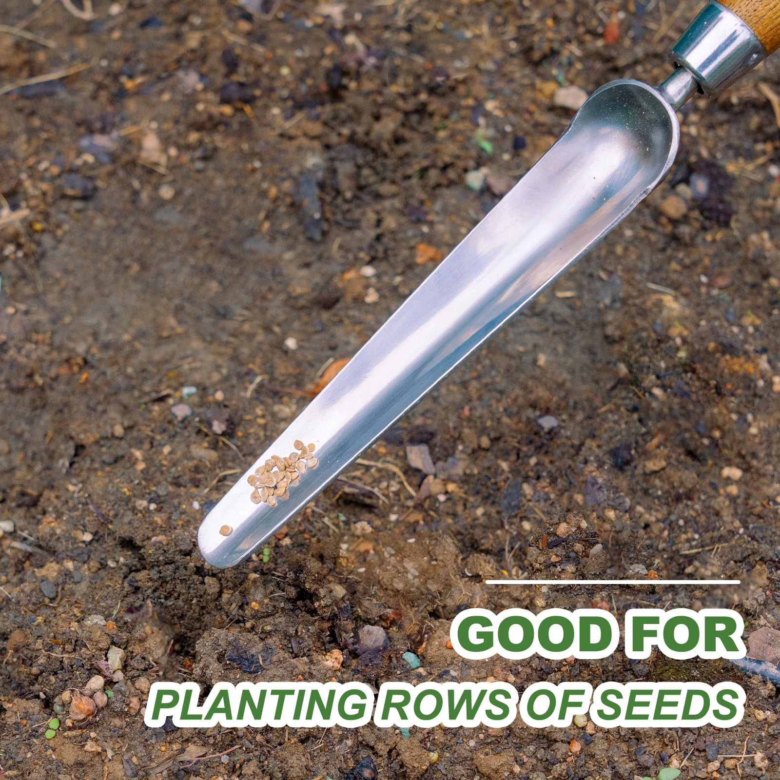 Stainless Steel Seeding Widger Garden Planting Trowel Long Narrow Wood Handle