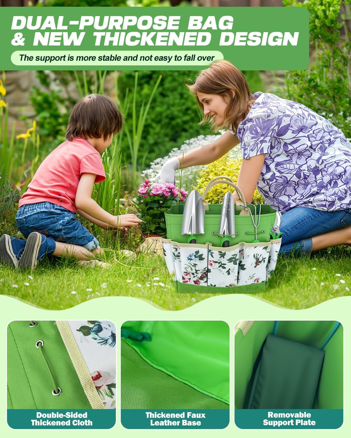 Garden Tools Set, 8 in 1 Heavy Duty Garden Tools Kit, Stainless Steel Ergonomic