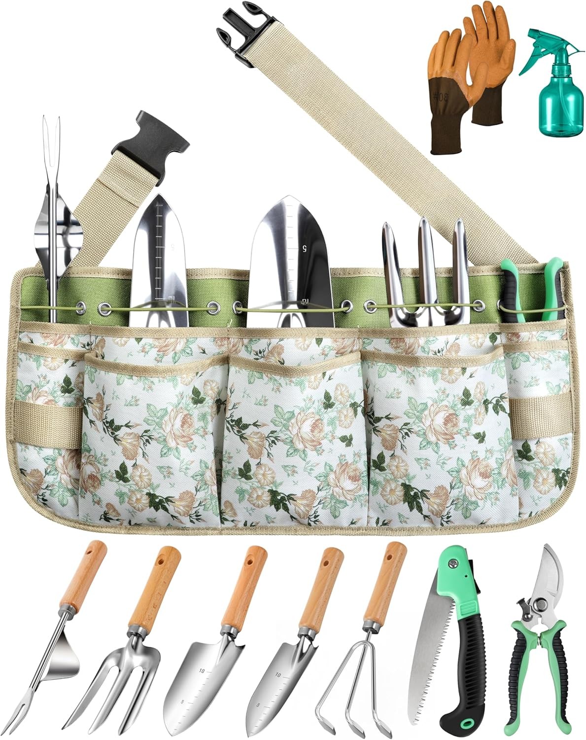 10Pcs Garden Tool Set Stainless Steel Heavy Duty Gardening Gifts with Tool Belt