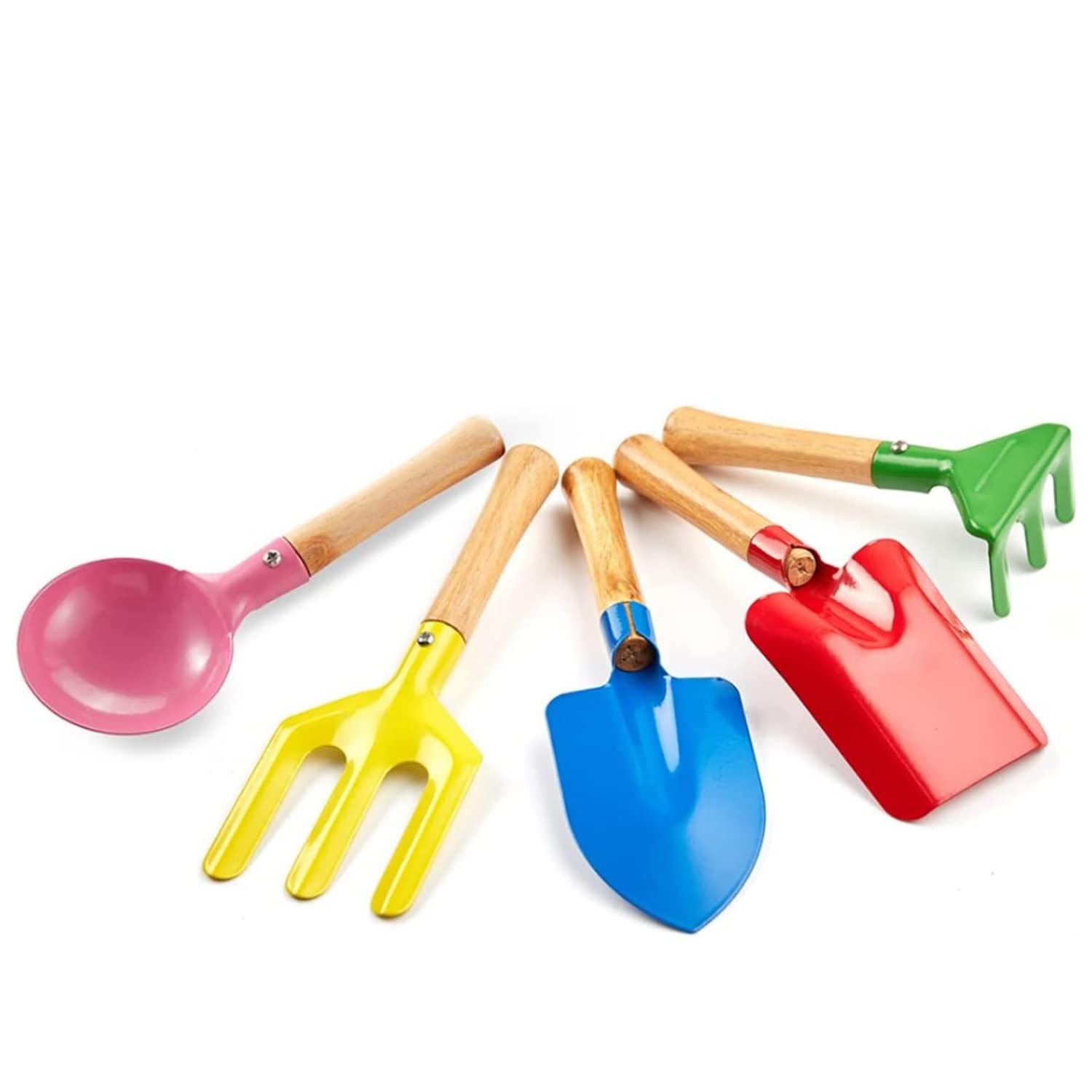 Gardening Tools Set for Kids – 5PCS Metal Tools with Wooden Handles, Safe Use