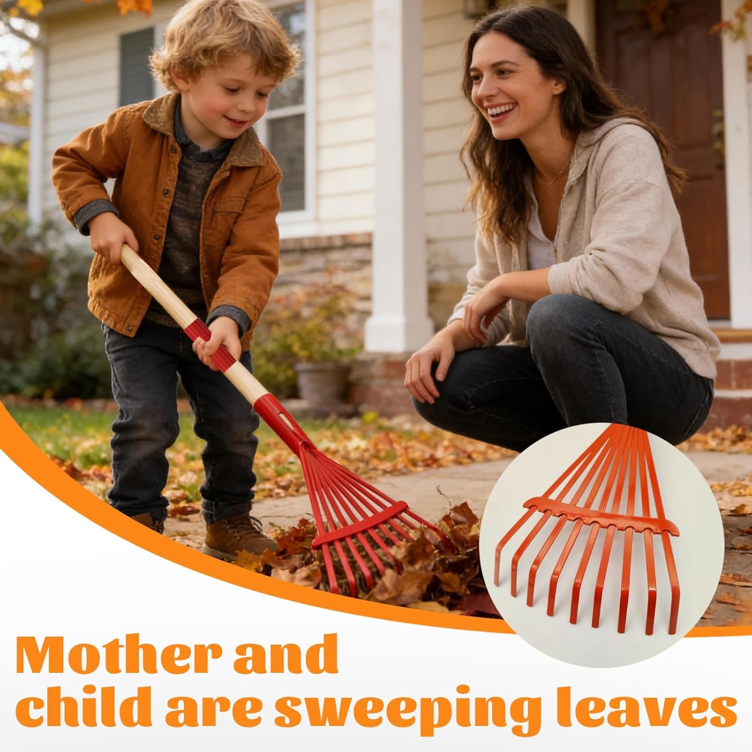 2 Pcs Kids Rake and Shovel Set 28″ Toddler Size Metal Snow Shovel & Leaves Rake