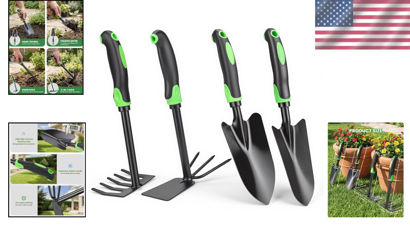 Clevabie 4-Piece Heavy-Duty Garden Tool Set with Ergonomic Rubber Handles