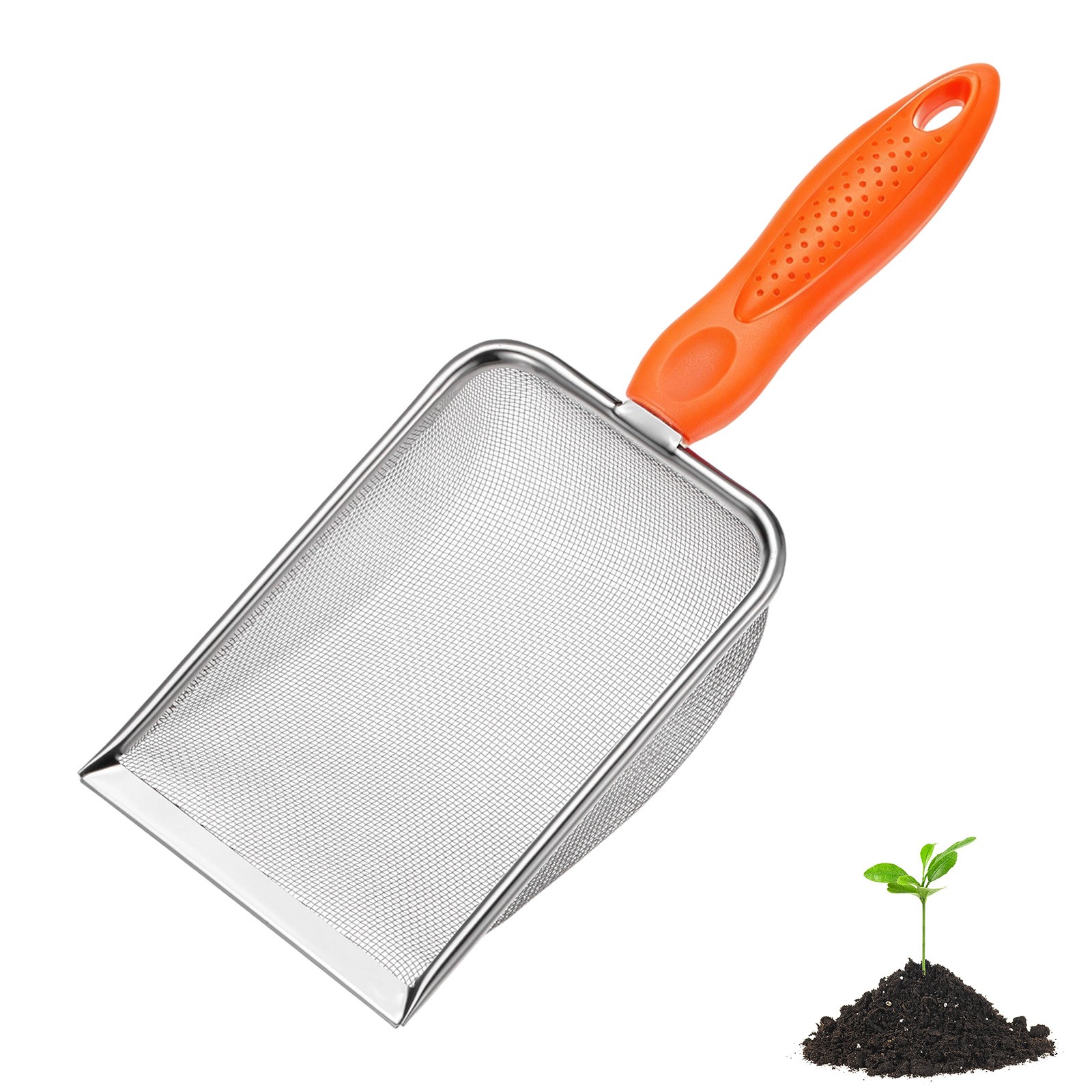1 mm Mesh Stainless Steel Gardening Soil Sifter for Rock [White, Orange]