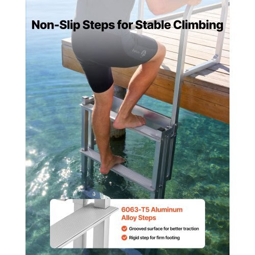 Retractable Dock Ladder, 5 Steps, Aluminum Alloy Pontoon Boat Swim Ladder with A