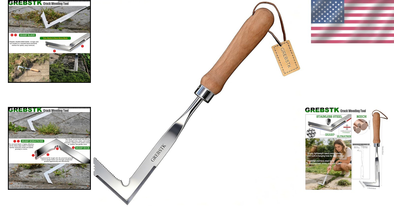 13″ Crack Weeder Tool: Lightweight Beech Handle & Razor-Sharp Stainless Steel