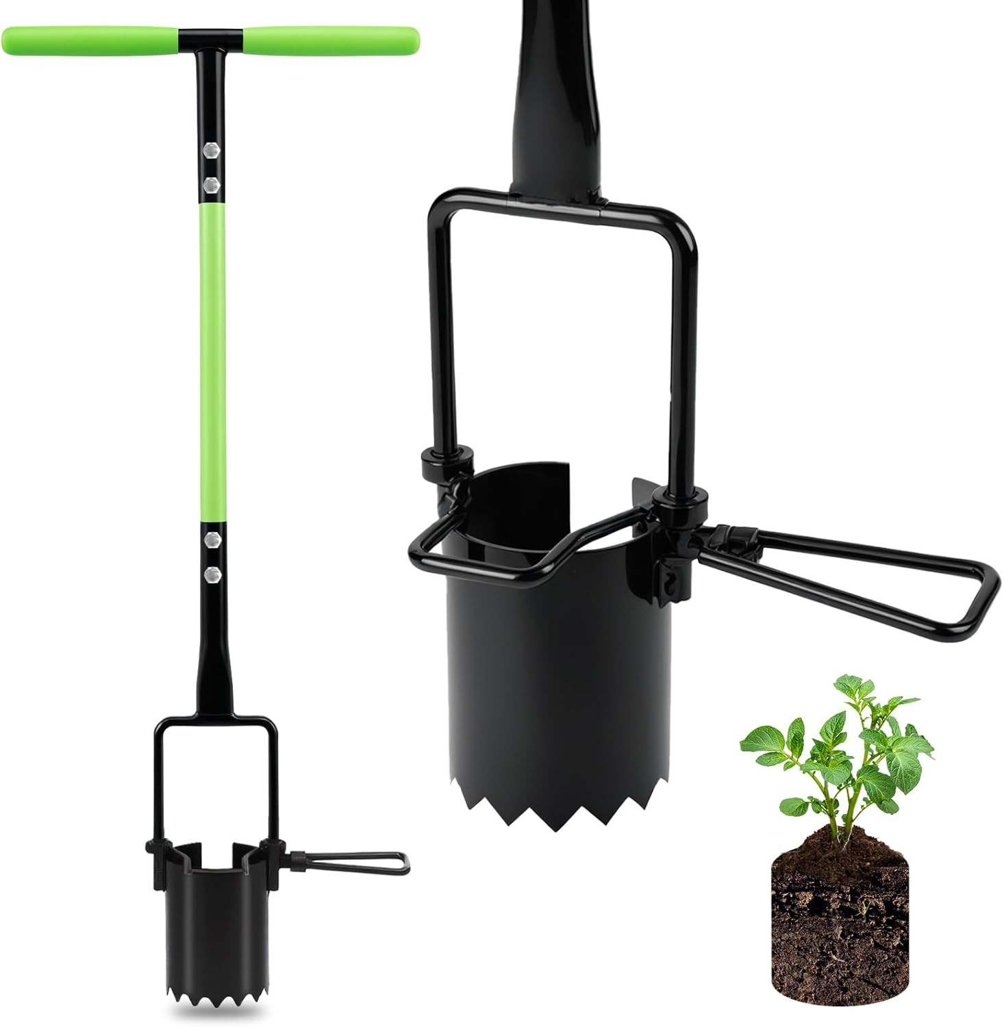 Bulb Planter Tool Long Handle, 30In Serrated Base, 5 in 1 Lawn Tool, Sod Cutter,