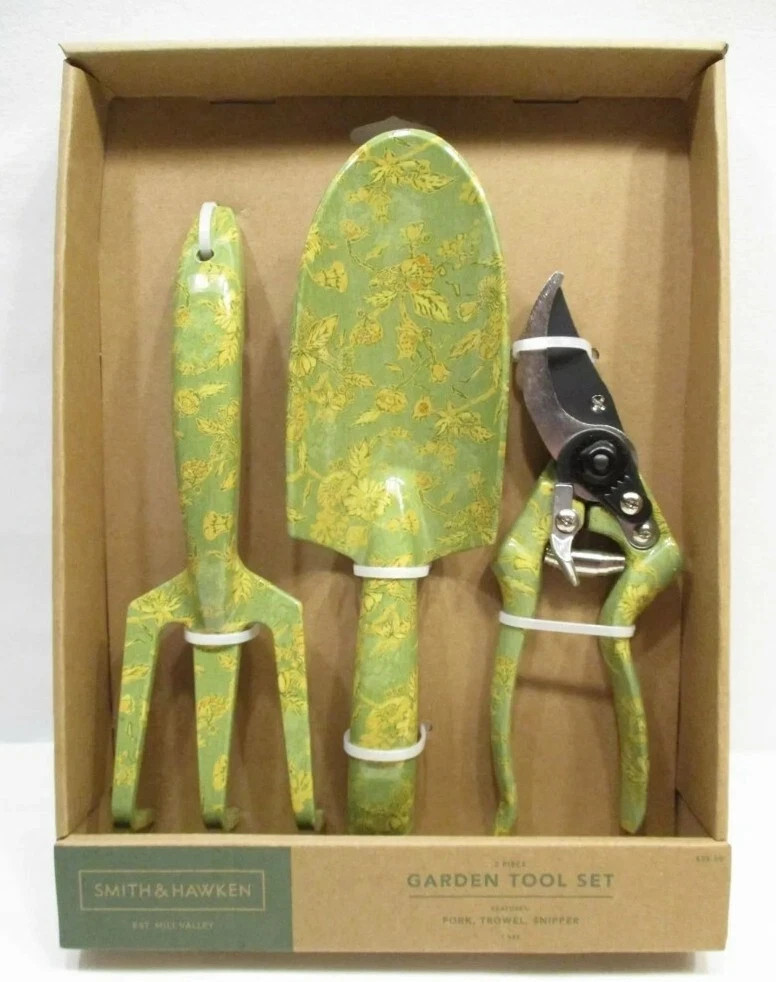3pc Aluminum Pruner, Cultivator, and Trowel Gardening Set Green Floral