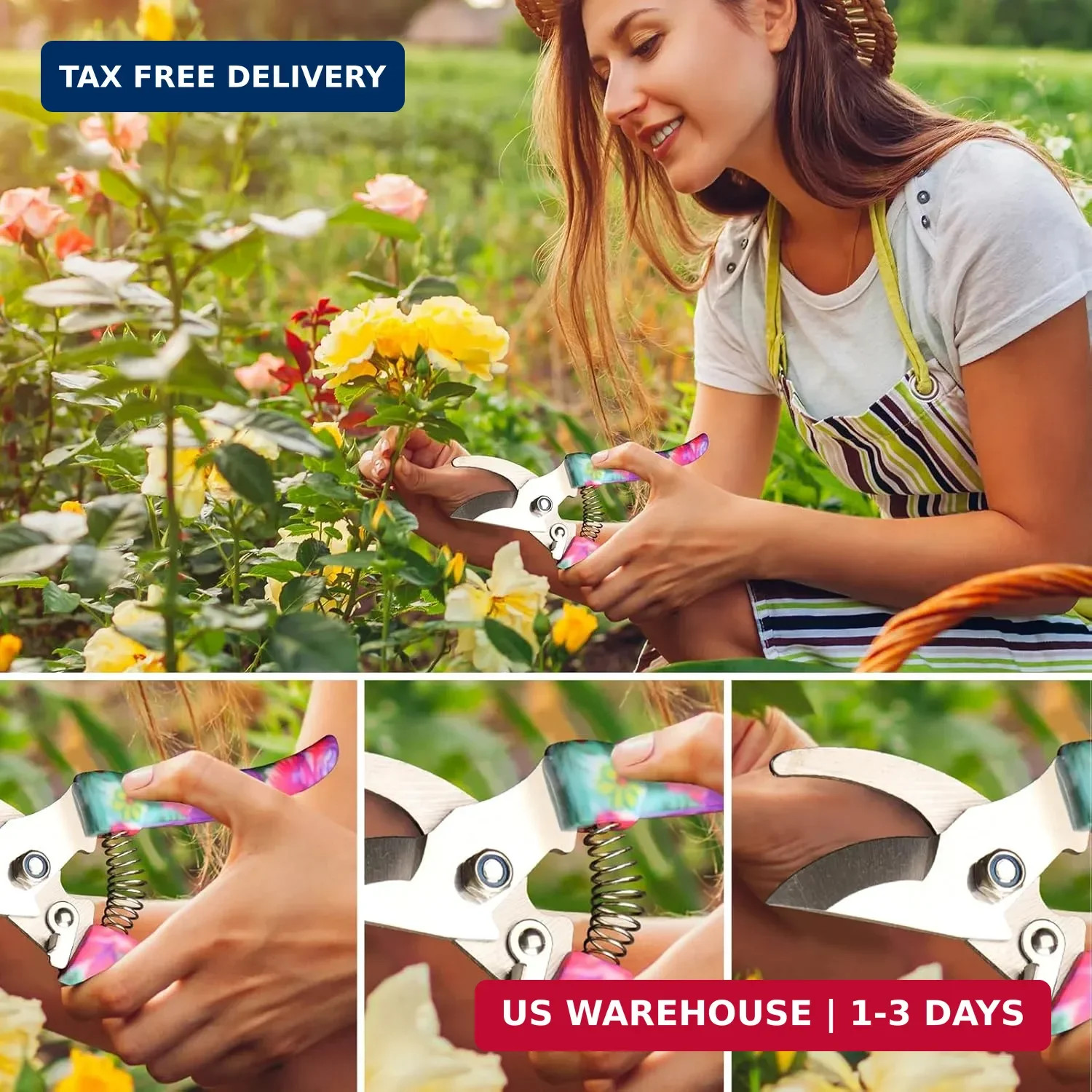 Garden Tools Set, JUMPHIGH 10 Pieces Gardening Tools with Floral Print, Ergonomi