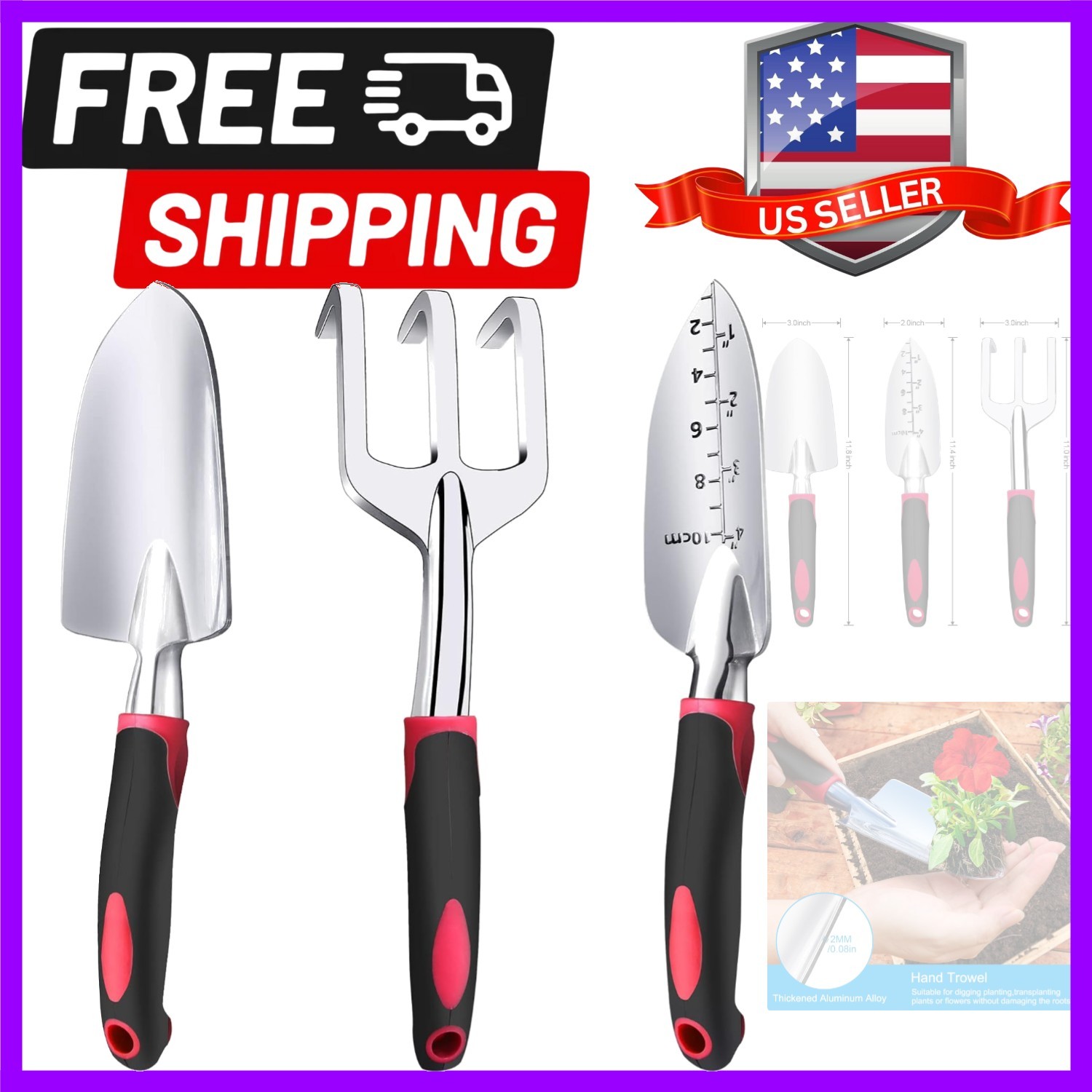 Garden Tool Set, 3 Pieces Aluminum Heavy Gardening Kit Including Hand Shovel,…