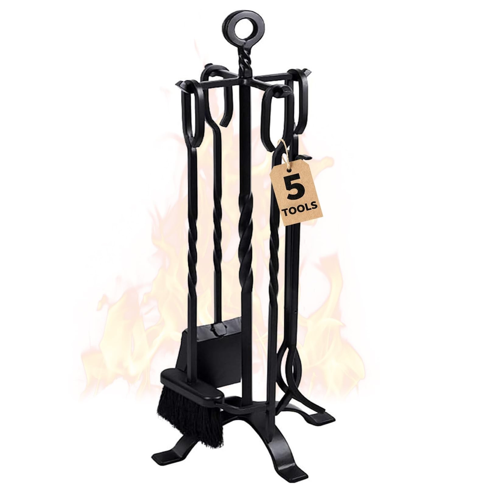 AMAGABELI GARDEN & HOME 5 Pieces Fireplace Tools Set Indoor Wrought Iron Fire…