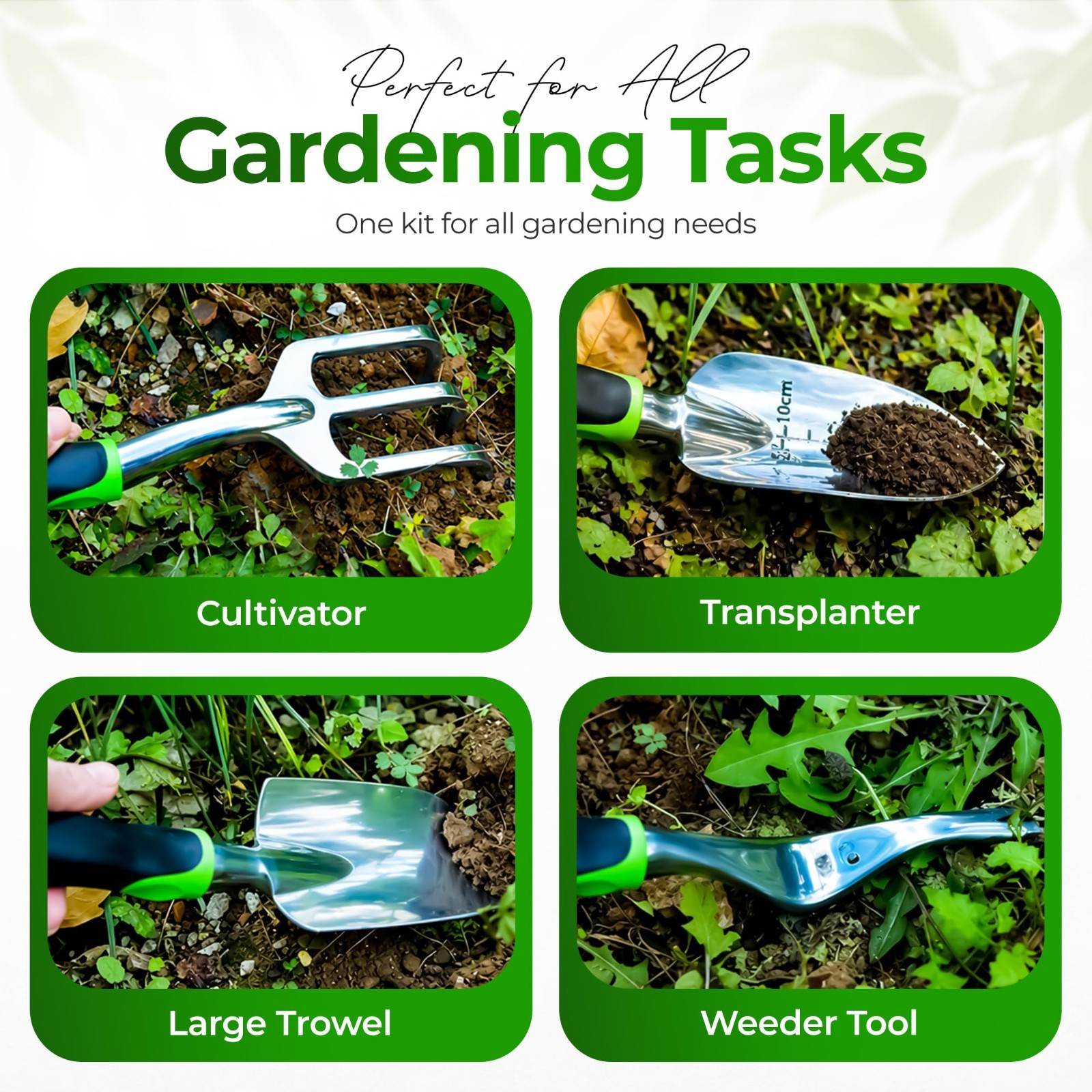 8-Piece Gardening Tools Set with Bag – Heavy Duty Stainless Steel, Ergonomic Han