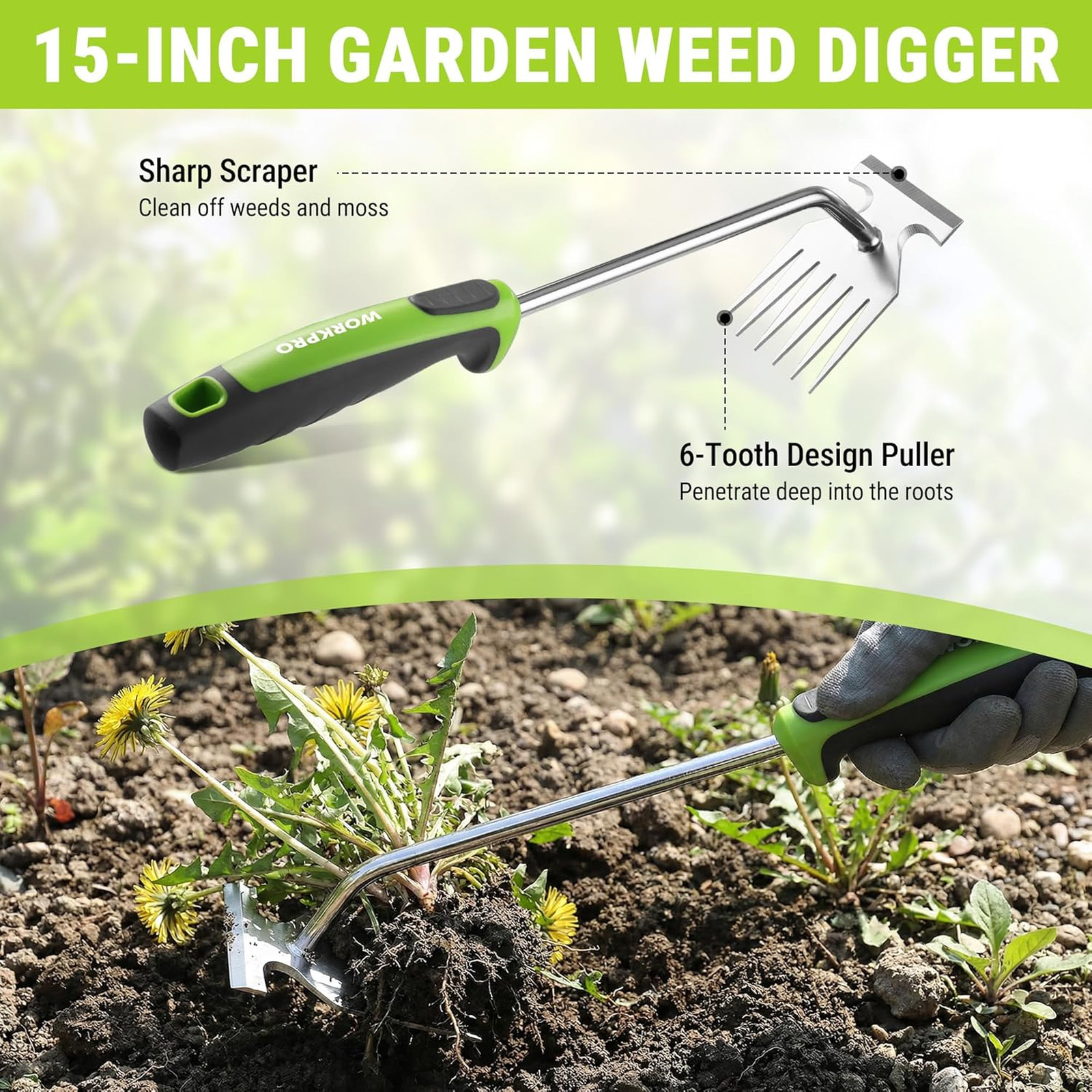 3-Piece Garden Weeding Tool Set Stainless Steel Ergonomic Handles for Lawn Yard