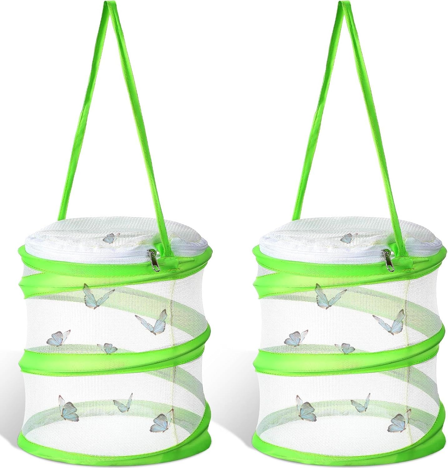 2 Pcs Mini Butterfly Habitat Cage Mesh Insect Terrarium Foldable Green 6.2×7.1in