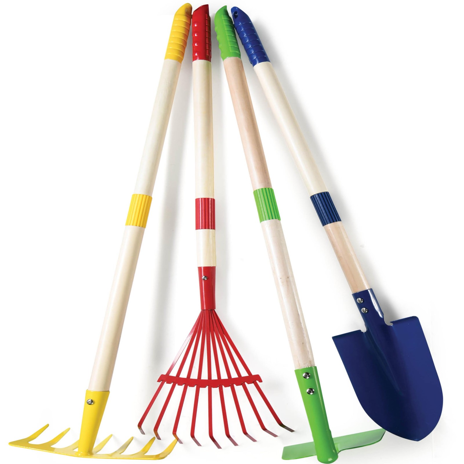 Kids Garden Tool Set Toy 4-Piece – Shovel, Rake, Hoe, Leaf Rake, Wooden Garde…