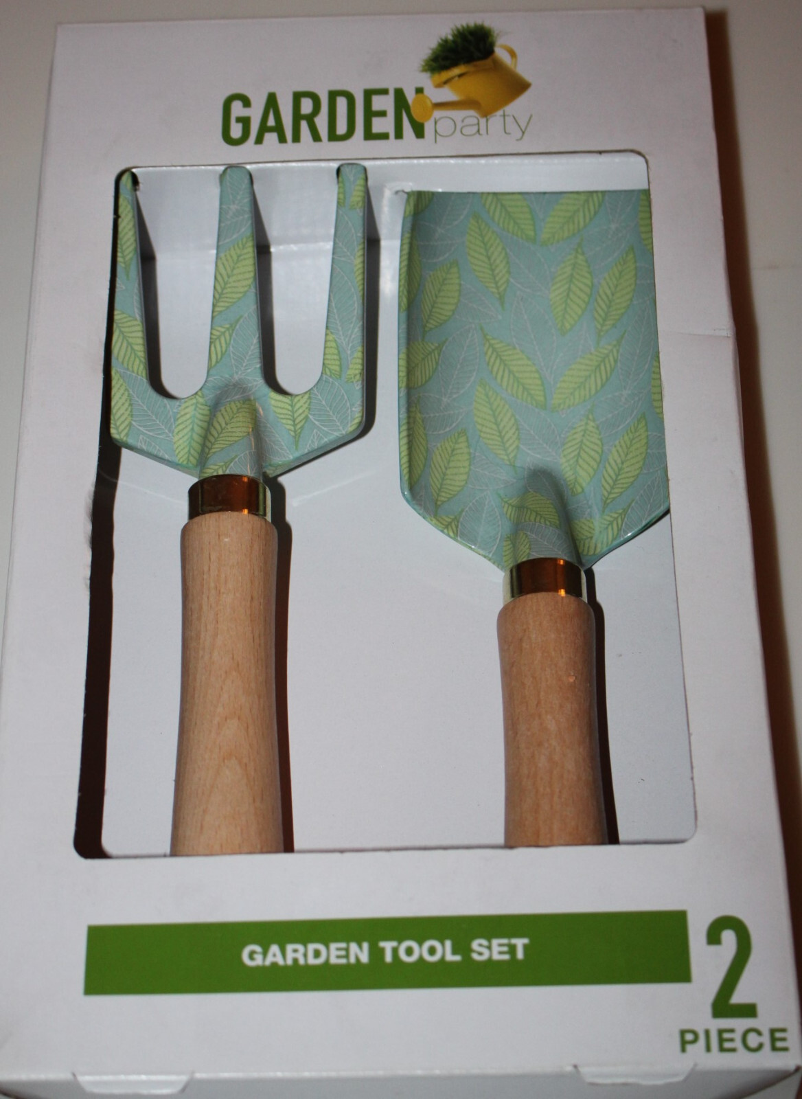 Garden Tool Set (2 Piece) Wooden Handle Green Floral Print Shovel & Rake – NEW