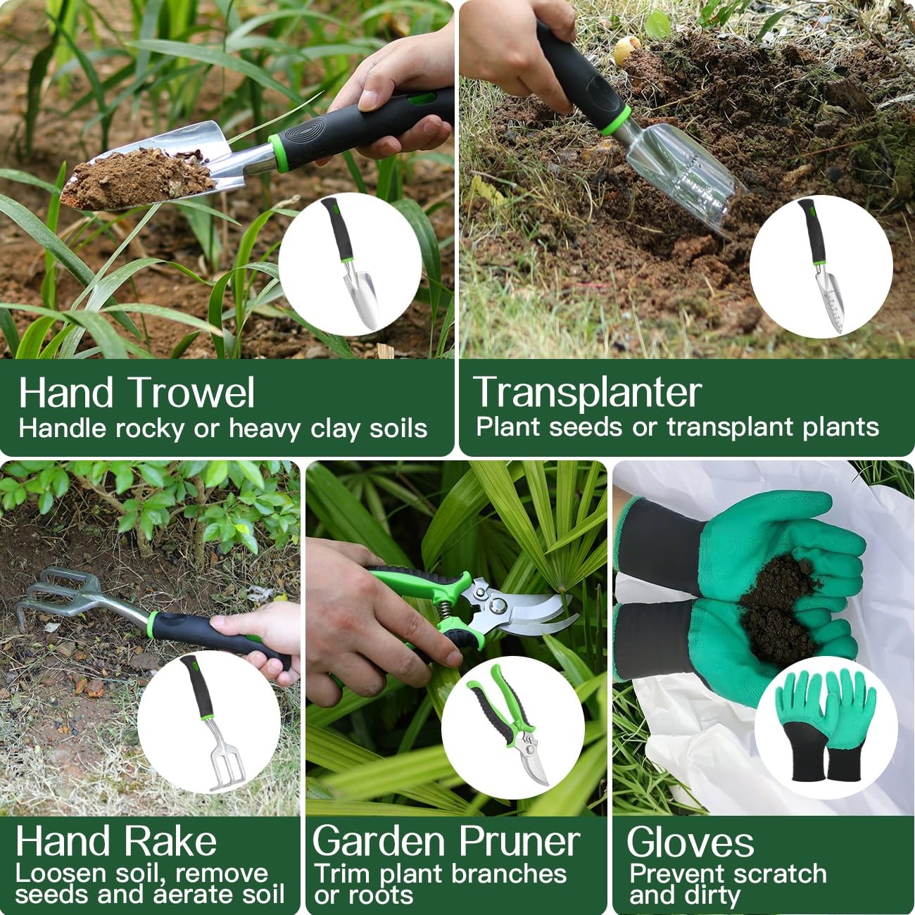 8~Piece Heavy Duty Garden Tool Set with Bag, Aluminum Alloy, Non~Slip Grip